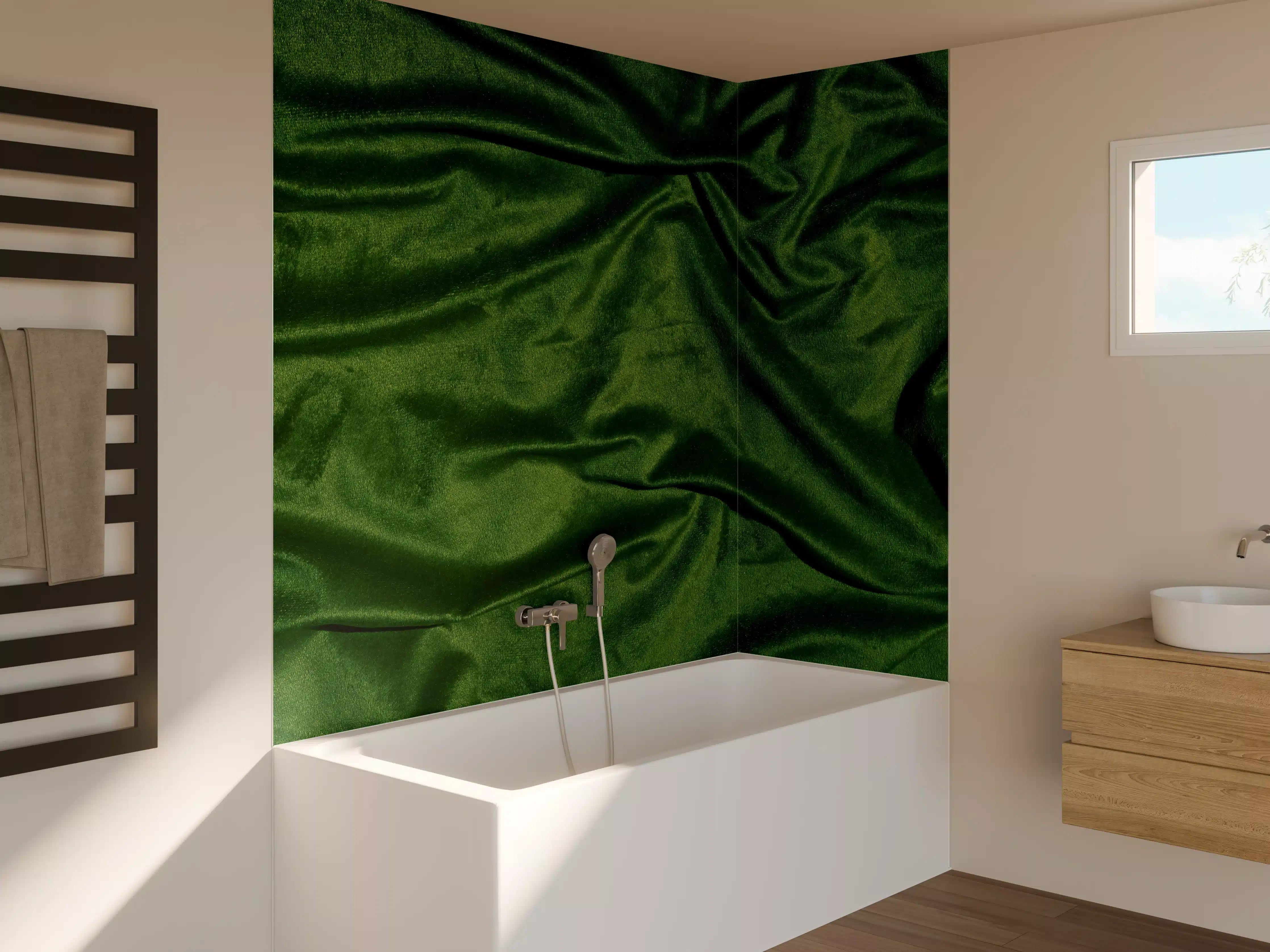 Badewannen-Rückwand - Grüner Seidenstoff Hintergrund