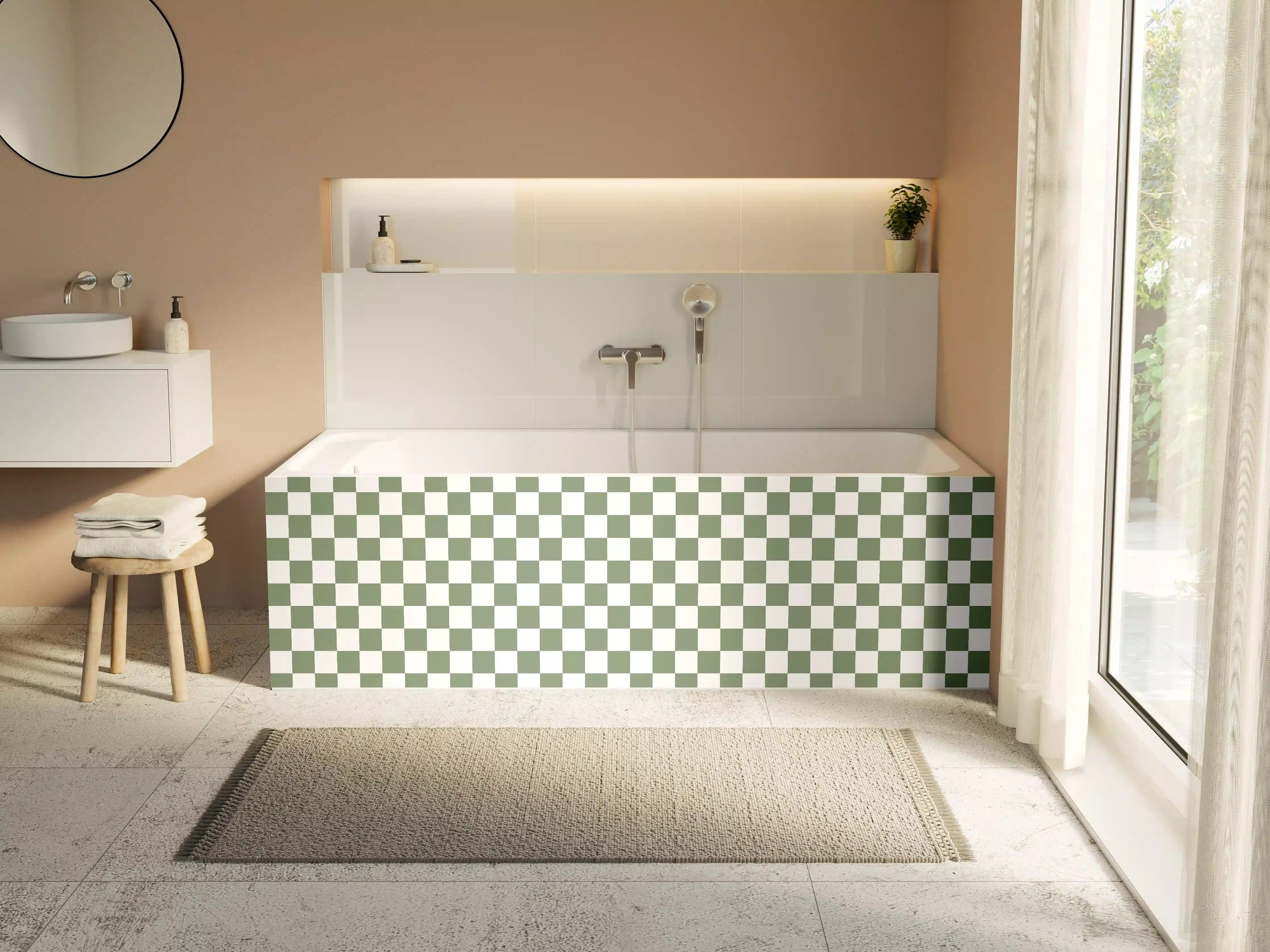 Badewannen-Rückwand - Grünes Karo-Muster mit Check-Design