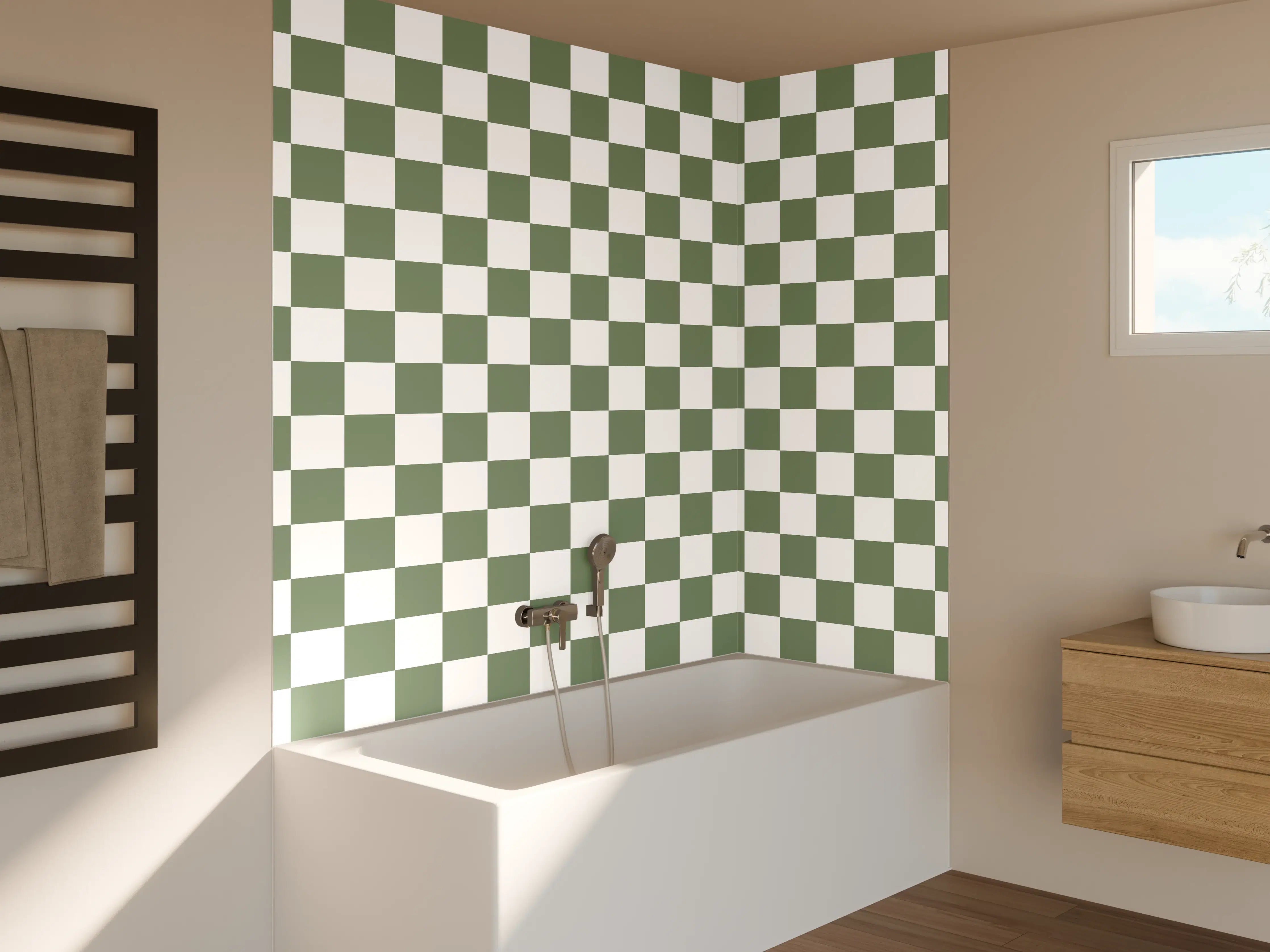 Badewannen-Rückwand - Grünes Karo-Muster mit Check-Design