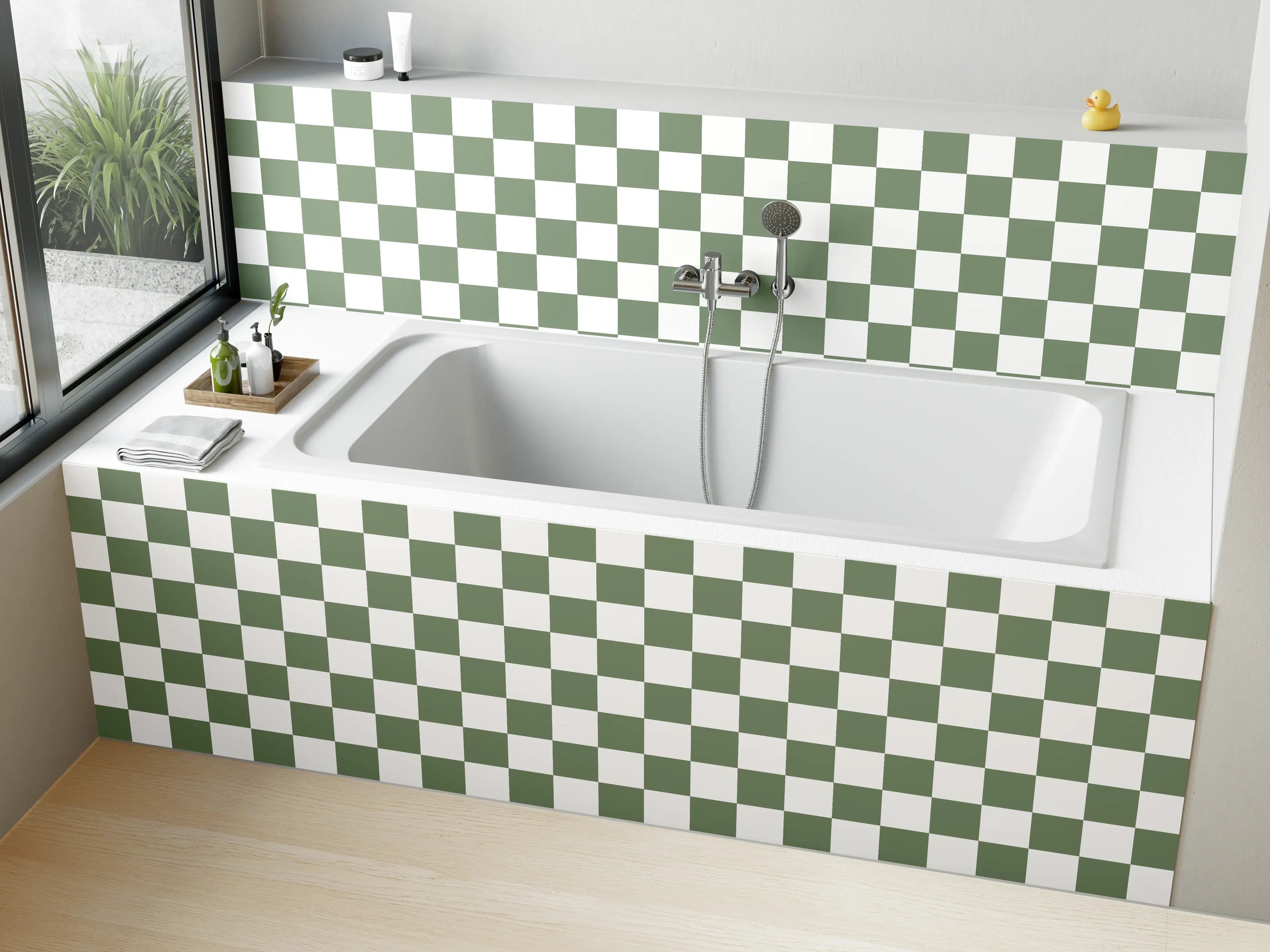 Badewannen-Rückwand - Grünes Karo-Muster mit Check-Design