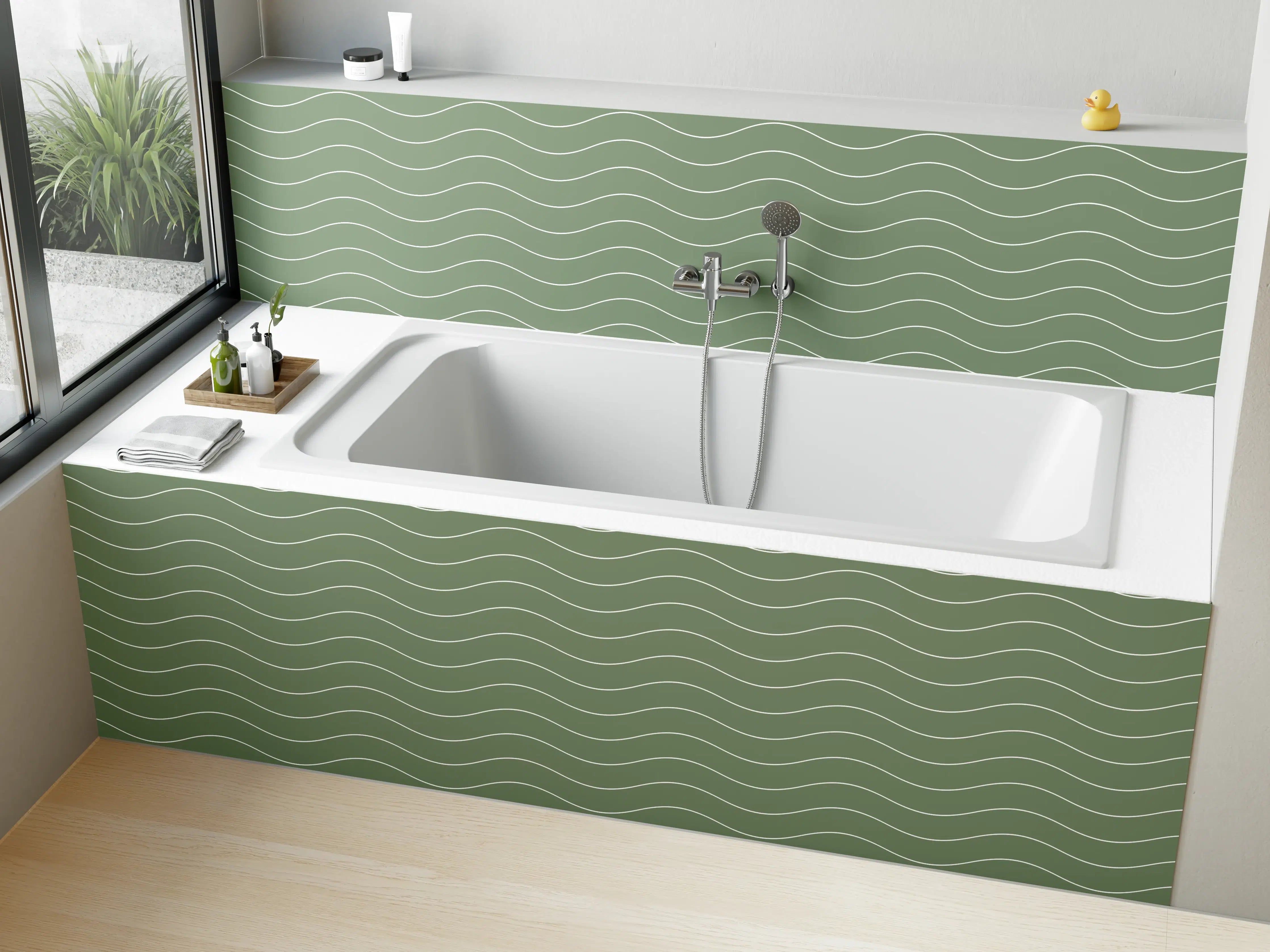 Badewannen-Rückwand - Grünes Wellenmuster mit eleganter Struktur