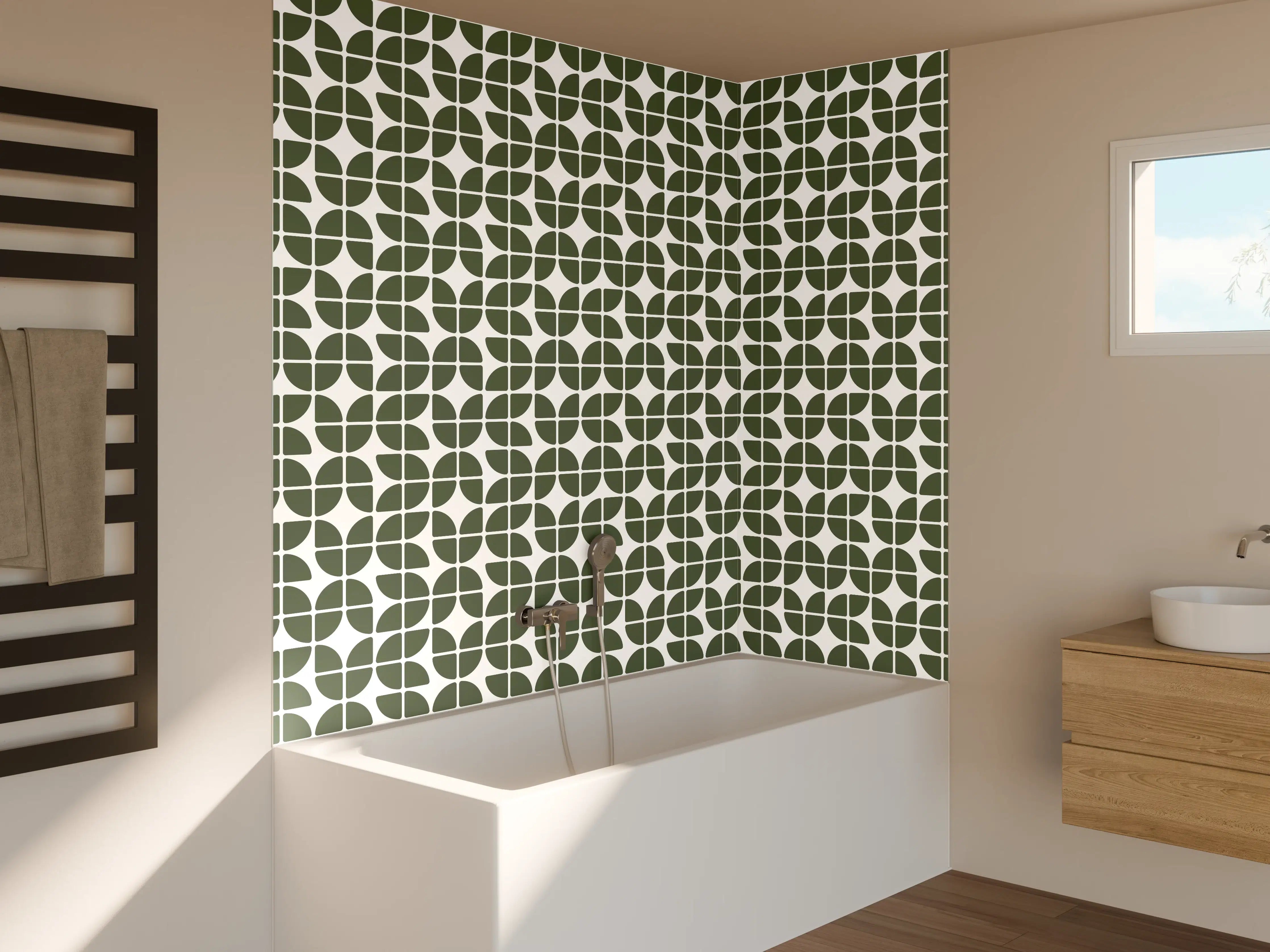 Badewannen-Rückwand - Grünes geometrisches Mustermotiv