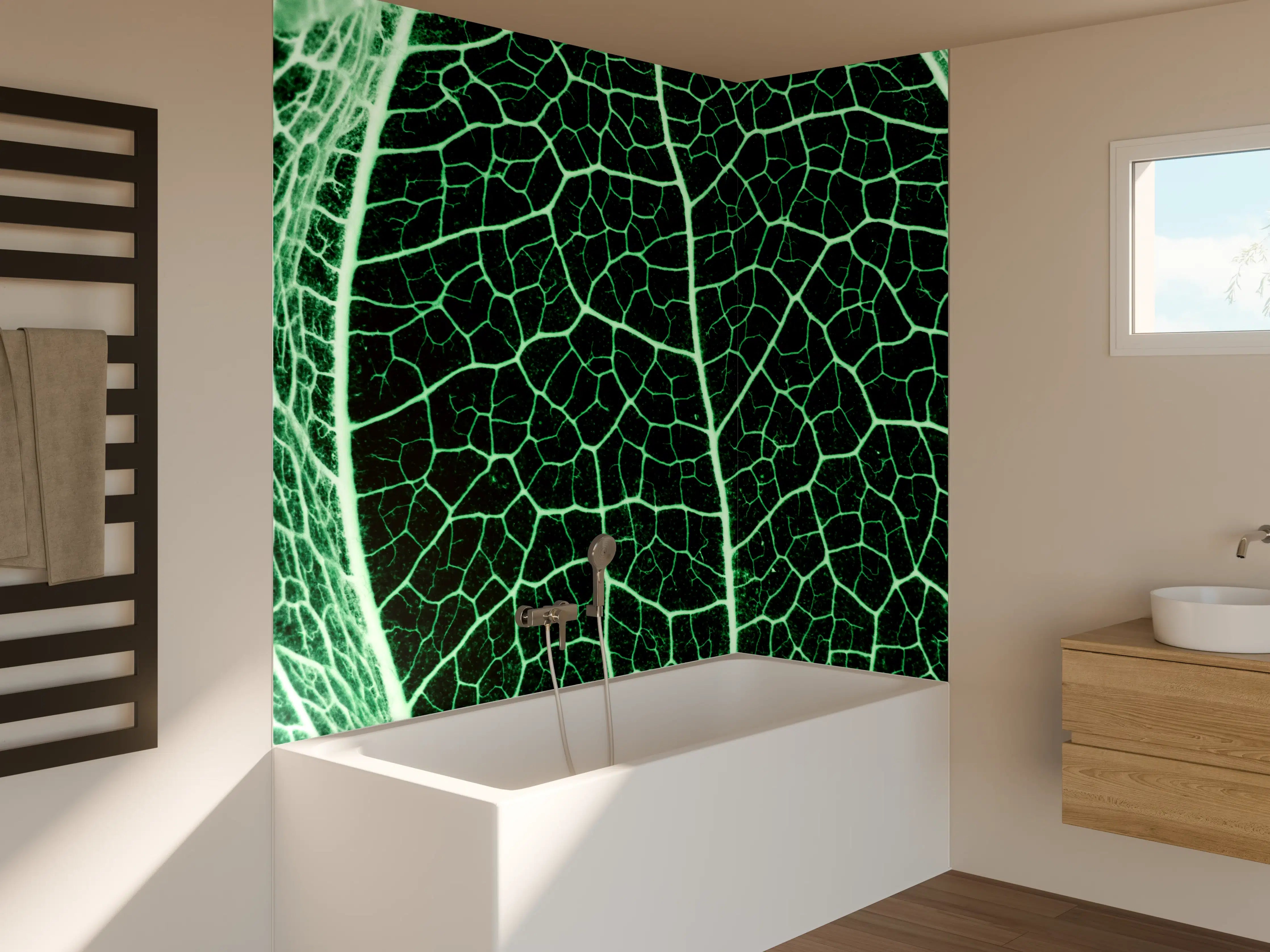 Badewannen-Rückwand - Grünliche Blatttextur im Detail