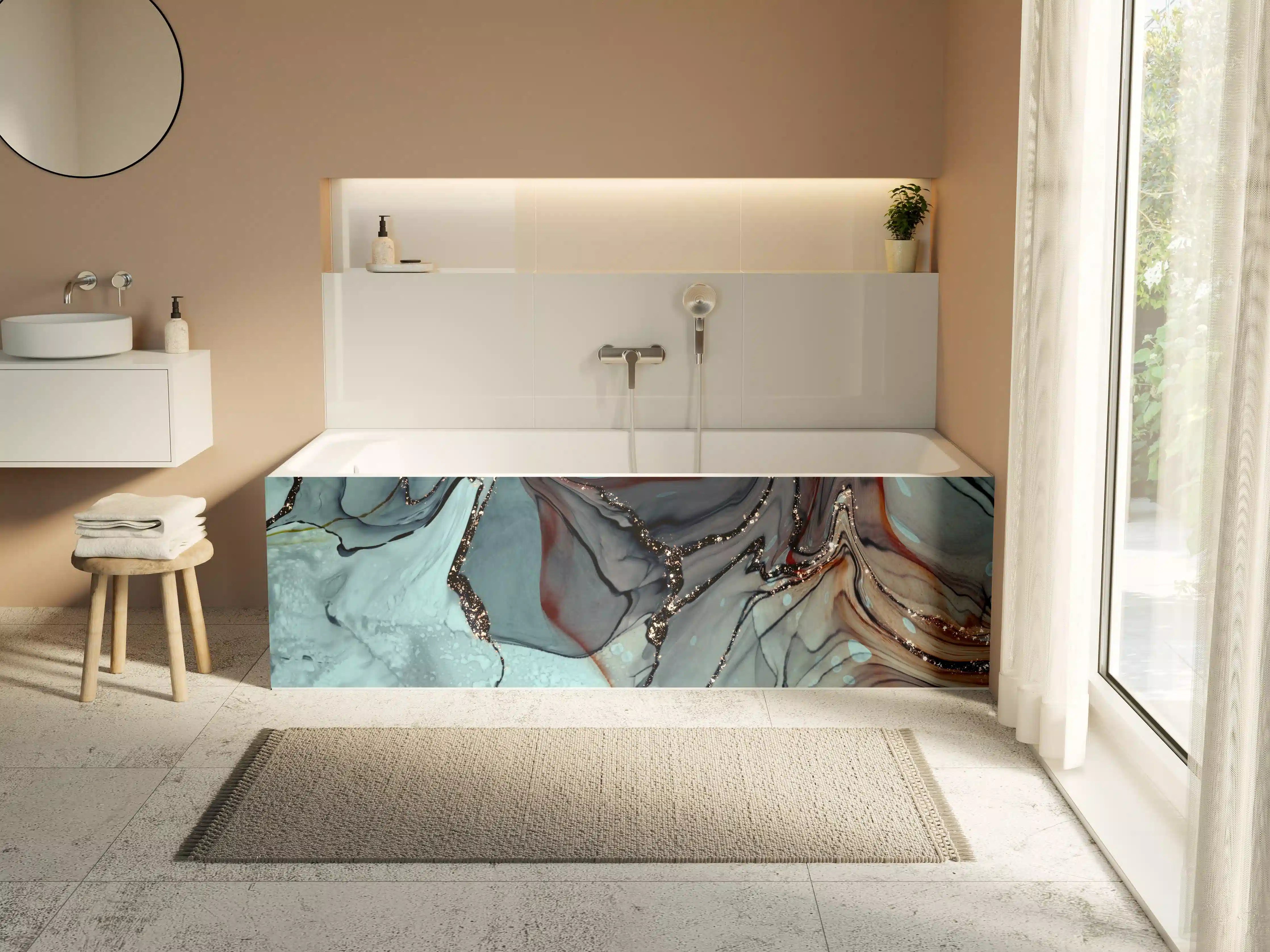 Badewannen-Rückwand - Grünliche Tinte mit Goldelementen