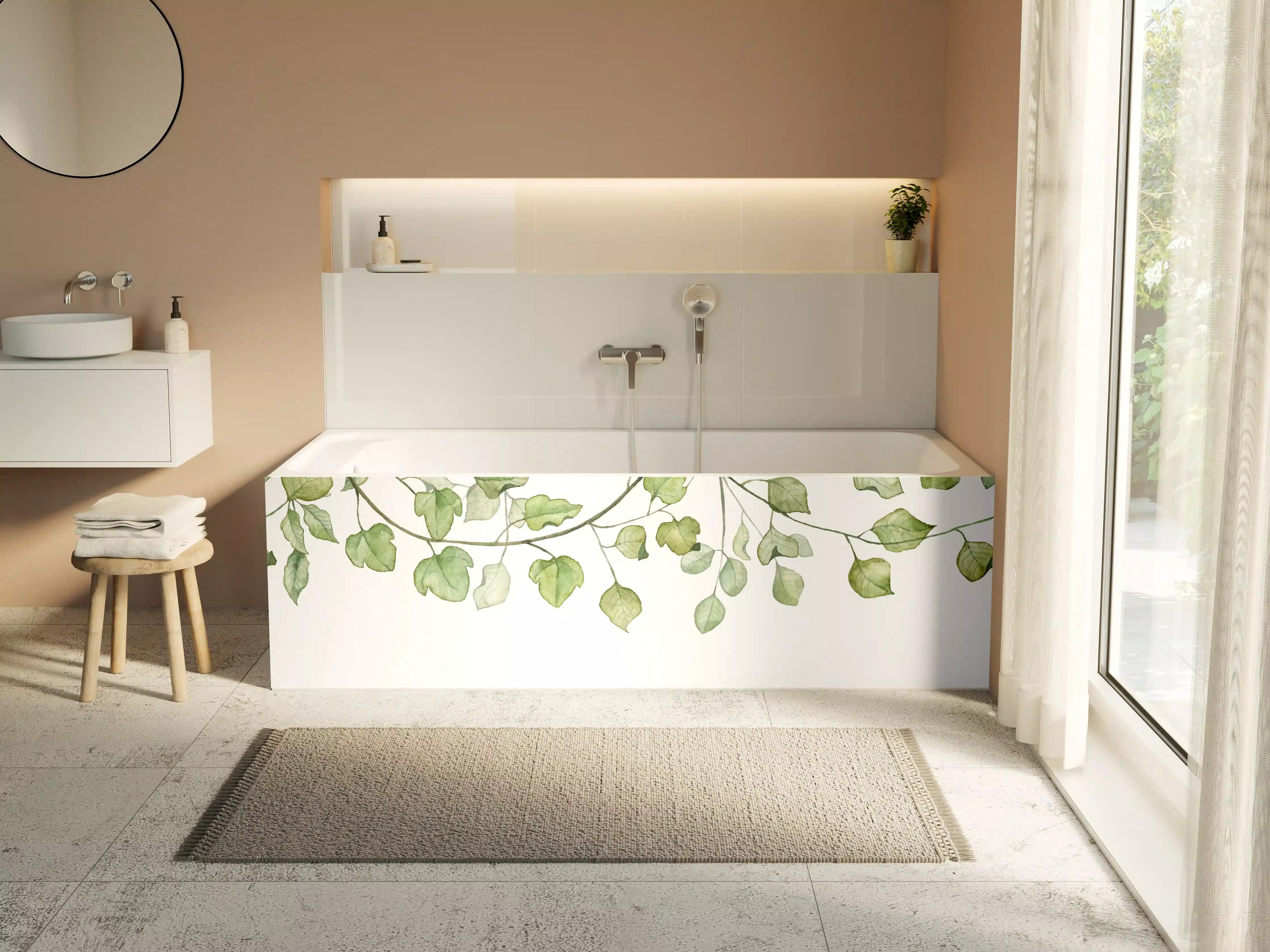 Badewannen-Rückwand - Hängende Blätter an Ästen Aquarell 