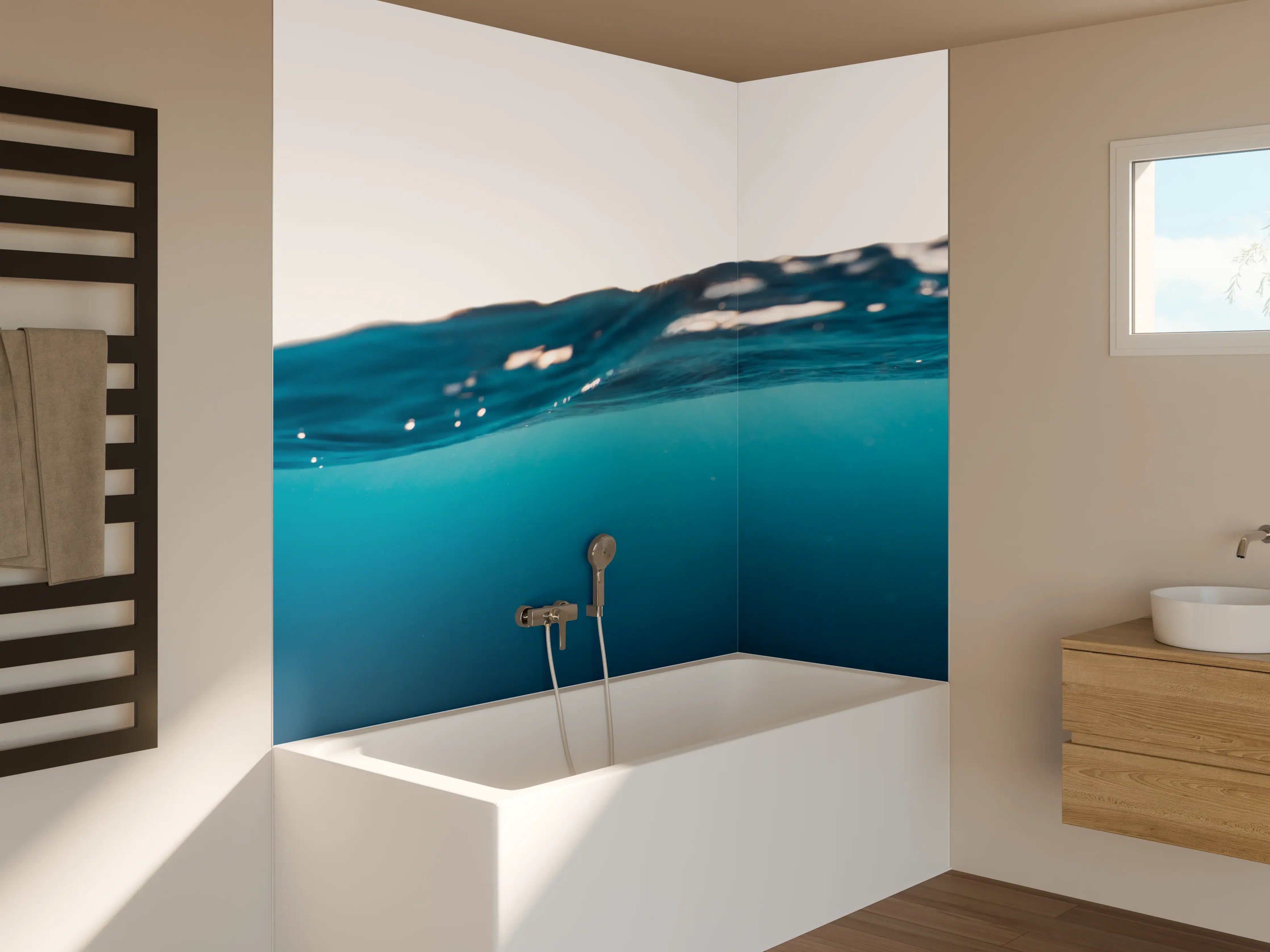Badewannen-Rückwand - Harmonische Wasserwelle