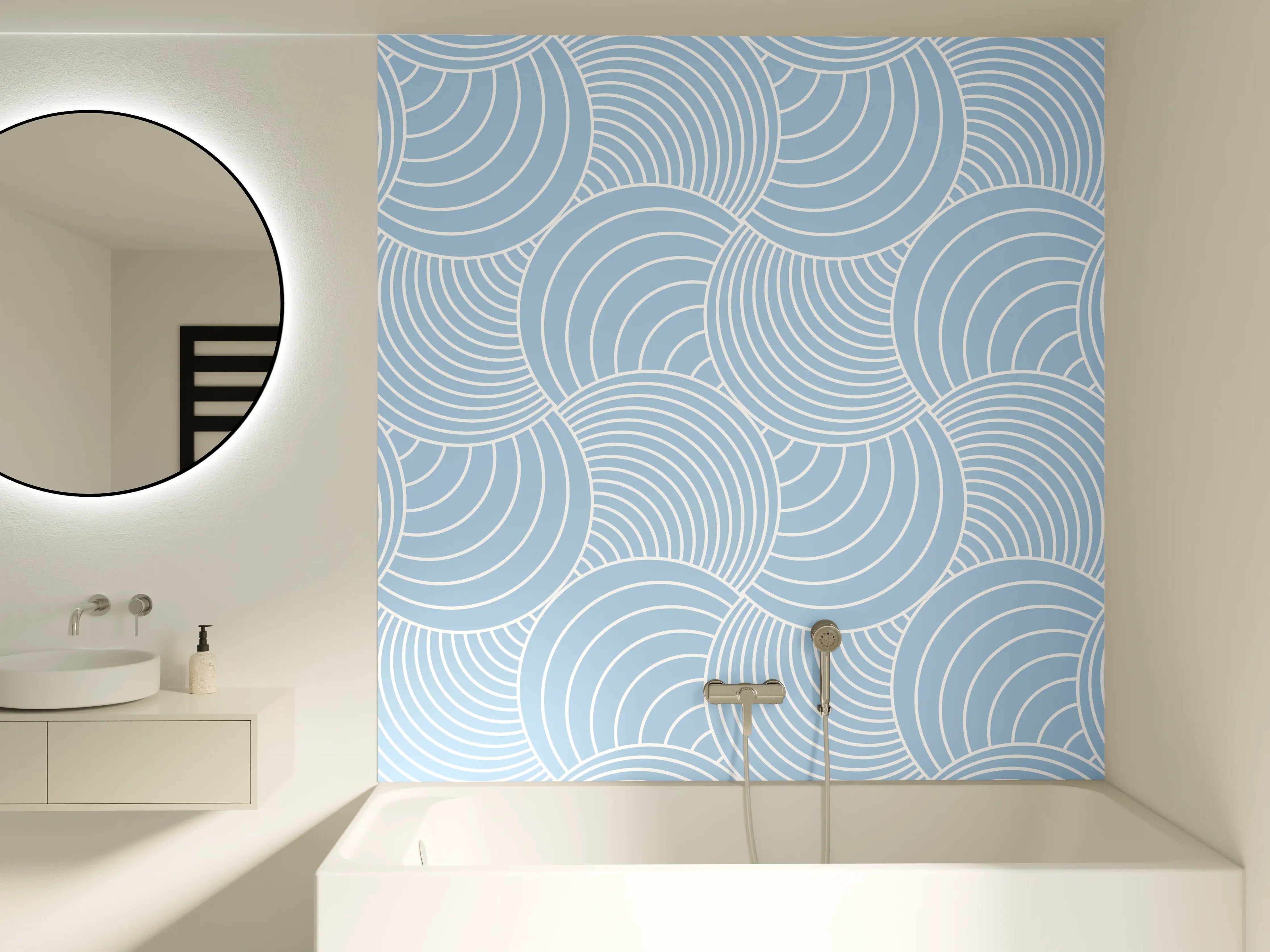 Badewannen-Rückwand - Harmonisches geometrisches Muster in Hellblau