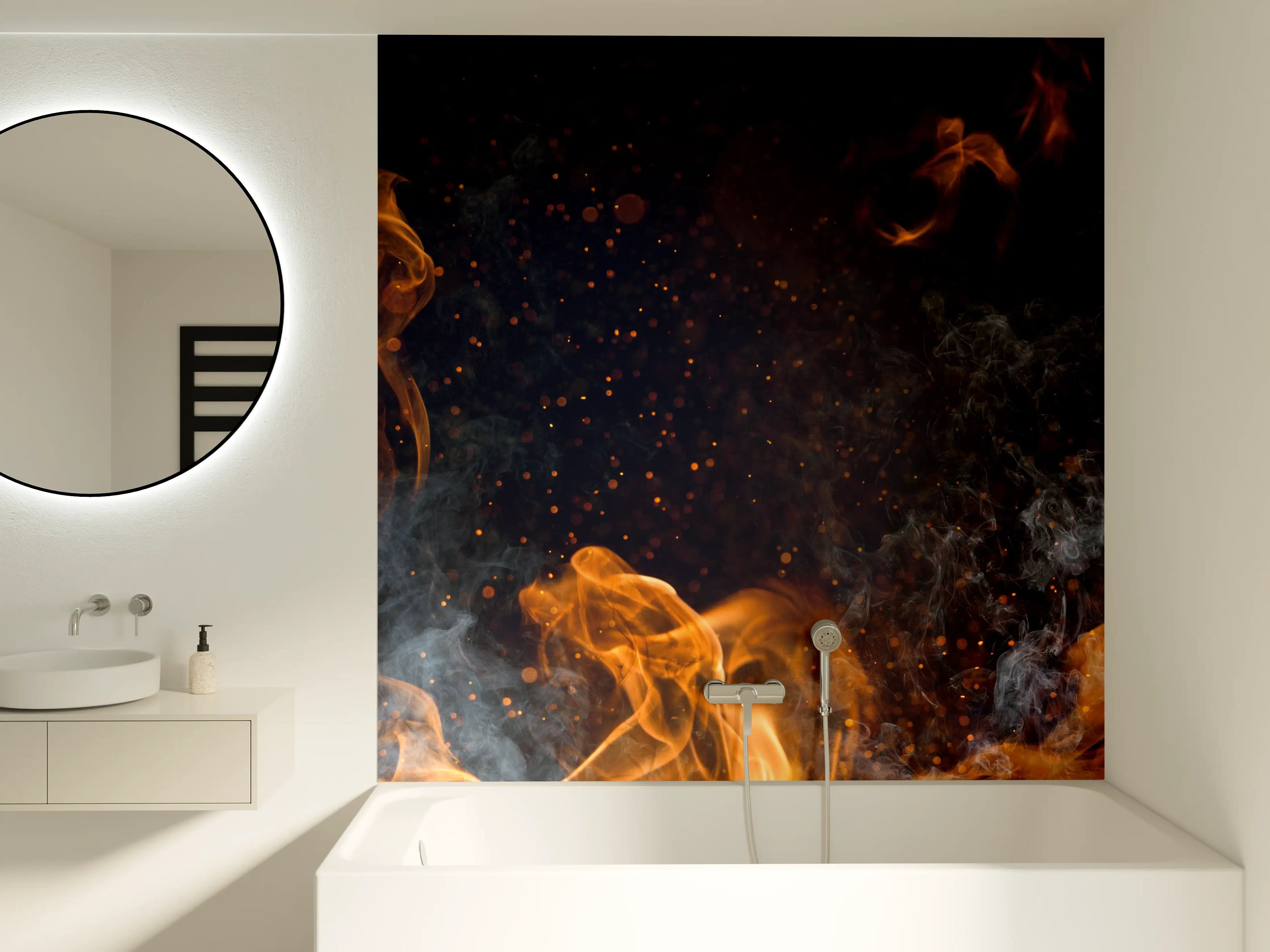 Badewannen-Rückwand - Heißes Lagerfeuer mit Rauch