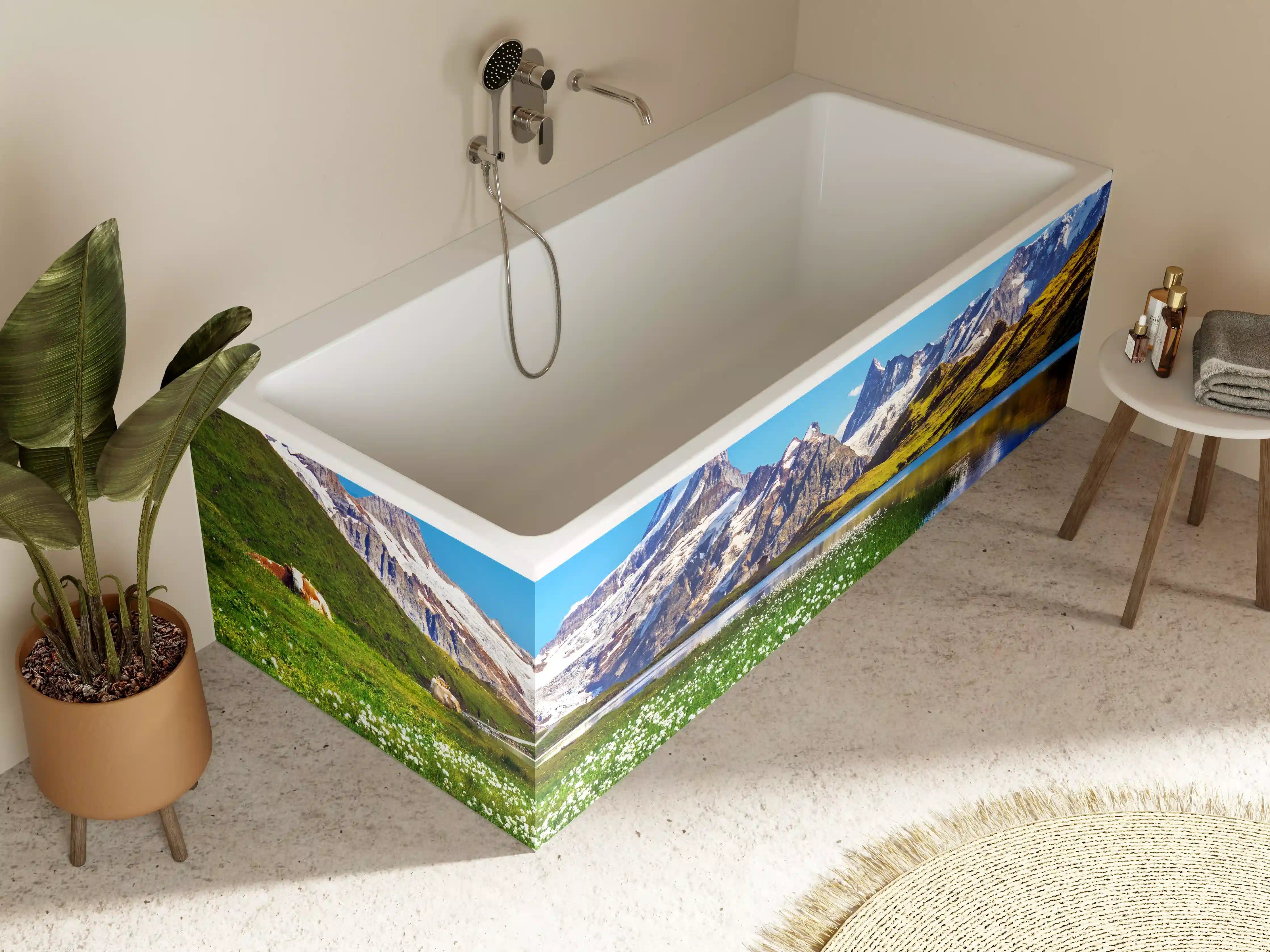 Badewannen-Rückwand - Heitere Aussicht auf die Berner Alpenkette