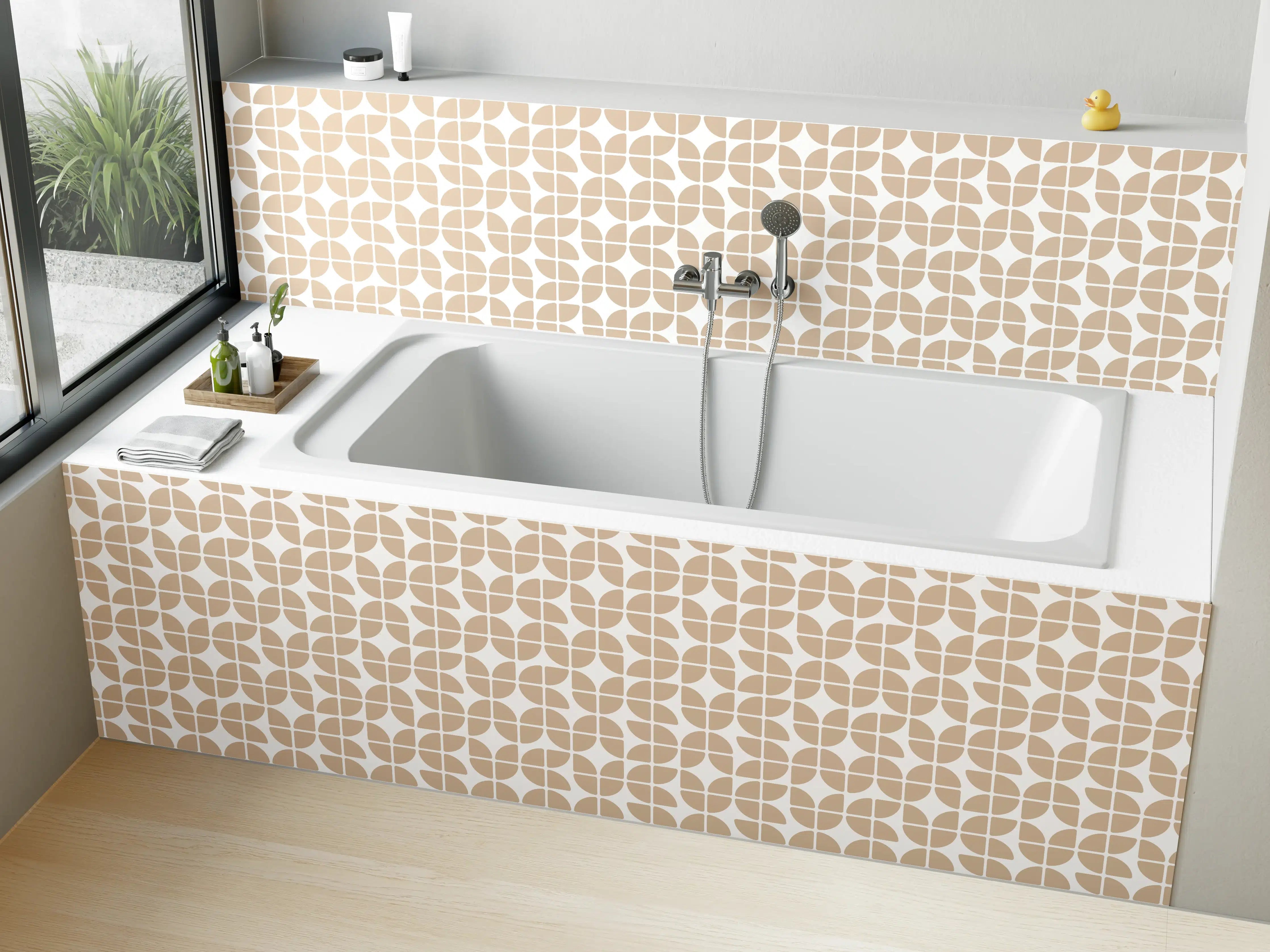 Badewannen-Rückwand - Hell Beige Muster mit Geometrischen Formen