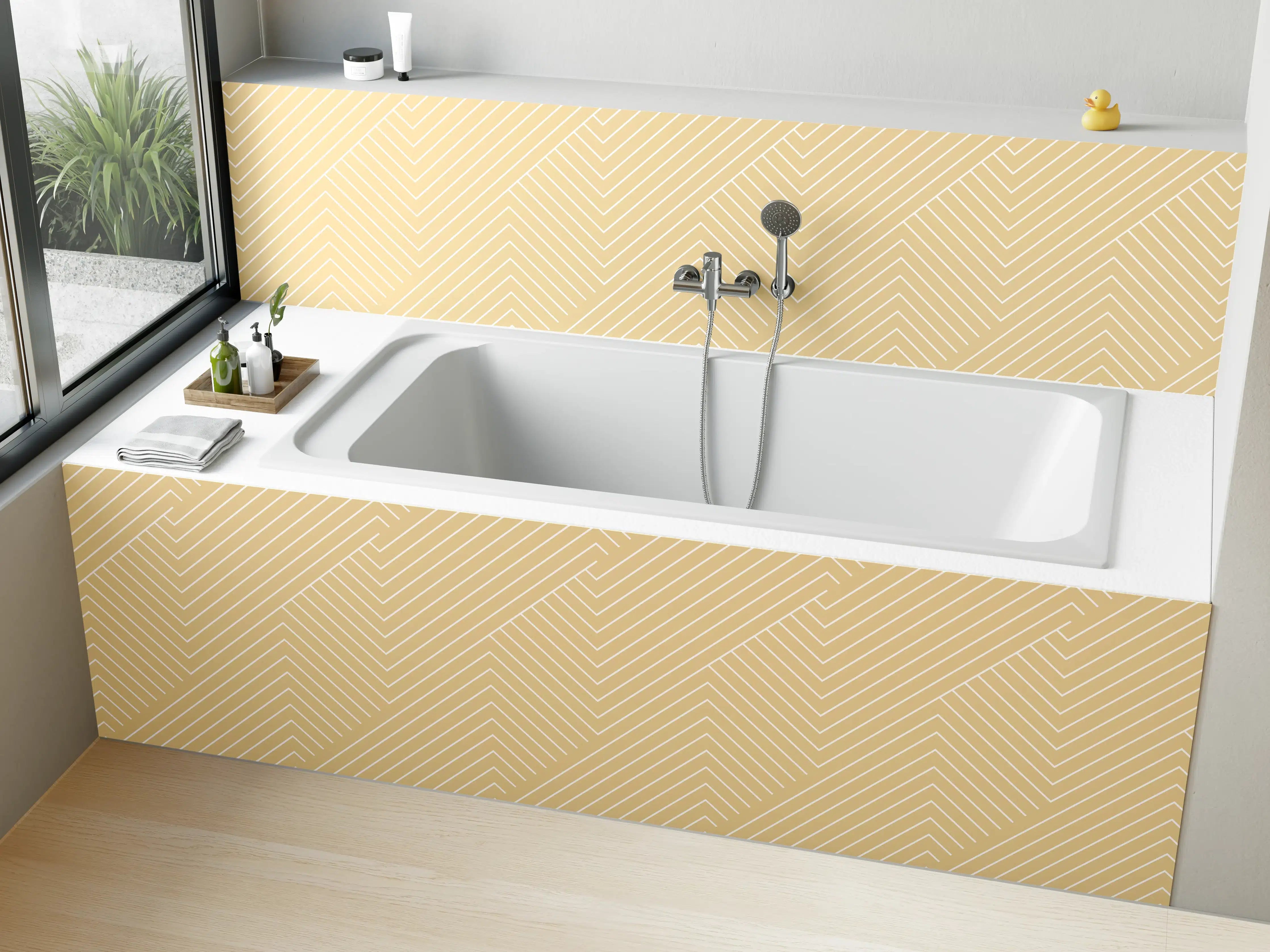 Badewannen-Rückwand - Helle Beigegrau-Marmor-Textur mit feiner Linienführung