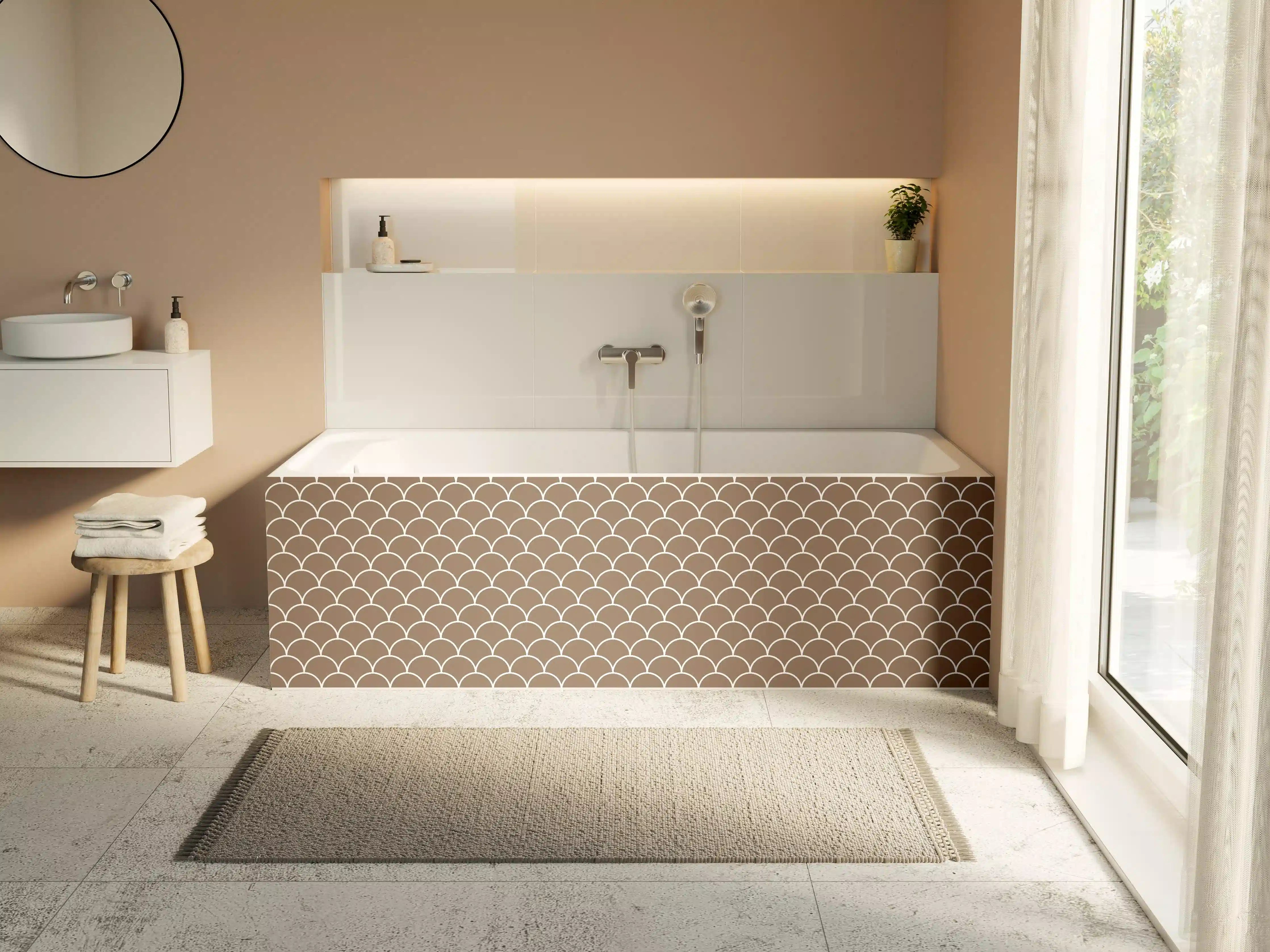 Badewannen-Rückwand - Helle Braun-Töne mit eleganter Schuppenstruktur