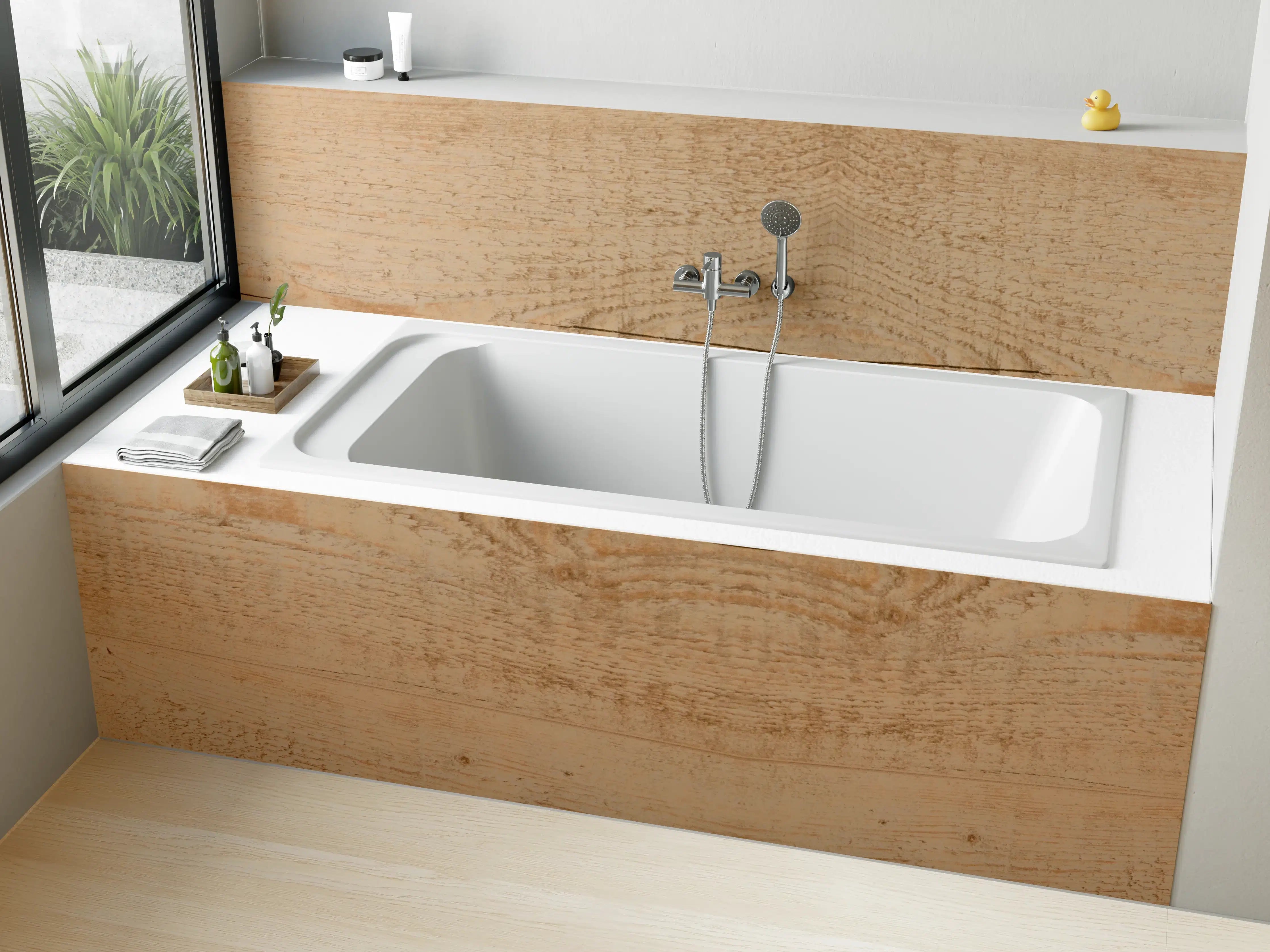 Badewannen-Rückwand - Helle Holzmaserung mit natürlichen Texturen