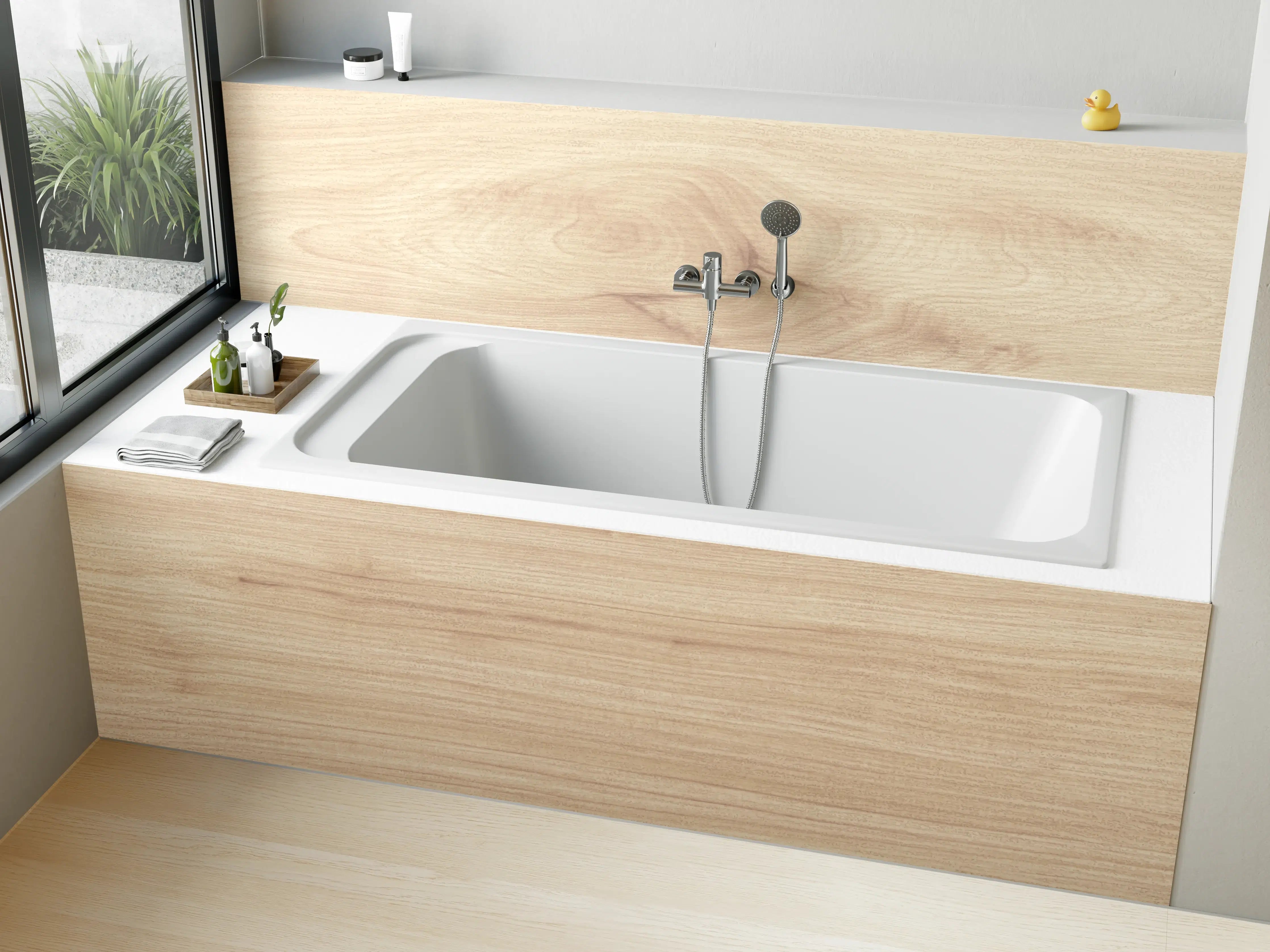 Badewannen-Rückwand - Helle Holzstruktur mit natürlicher Maserung
