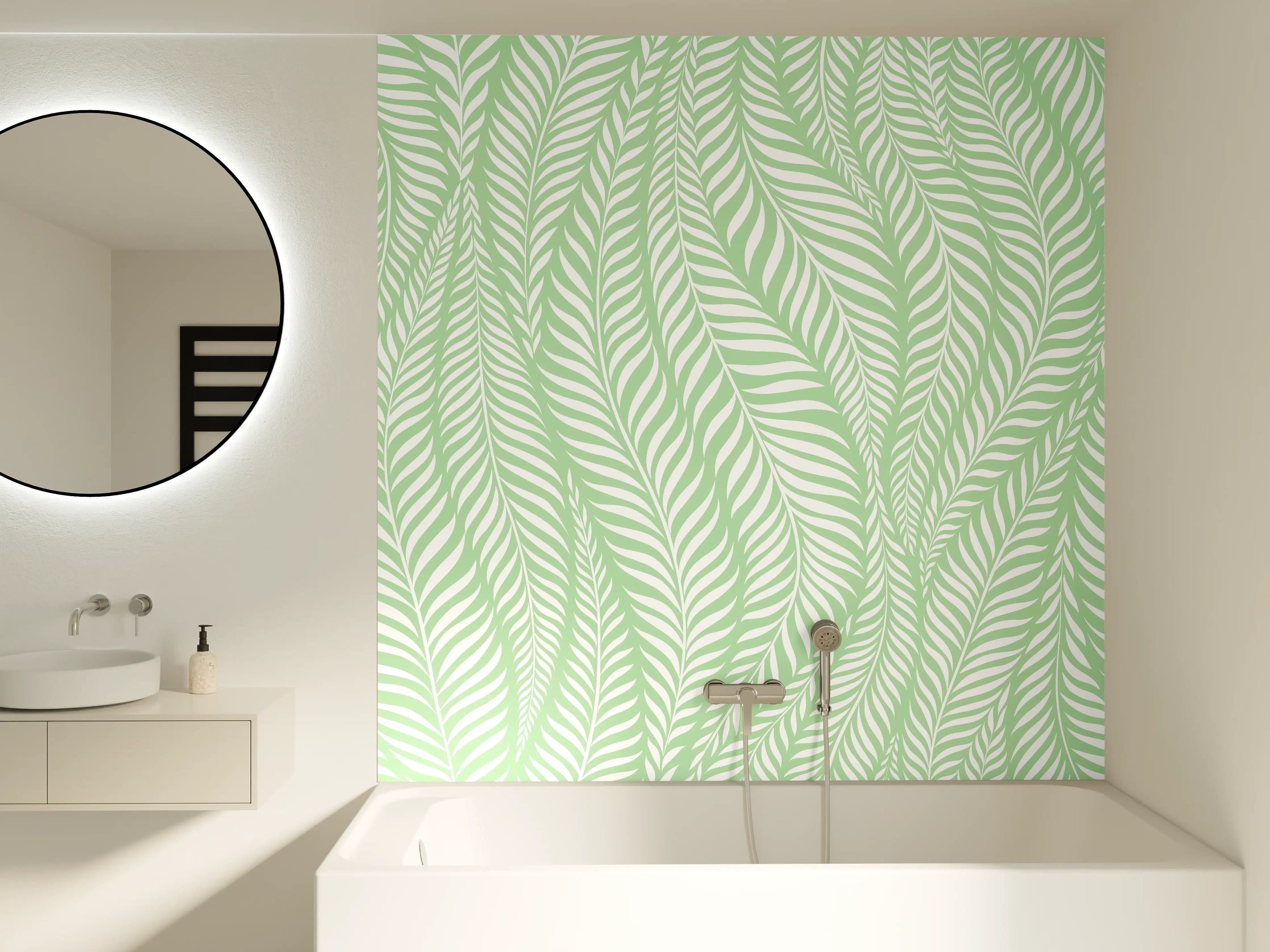 Badewannen-Rückwand - Helle Minzgrüne Blätter-Textur mit feinen Linien