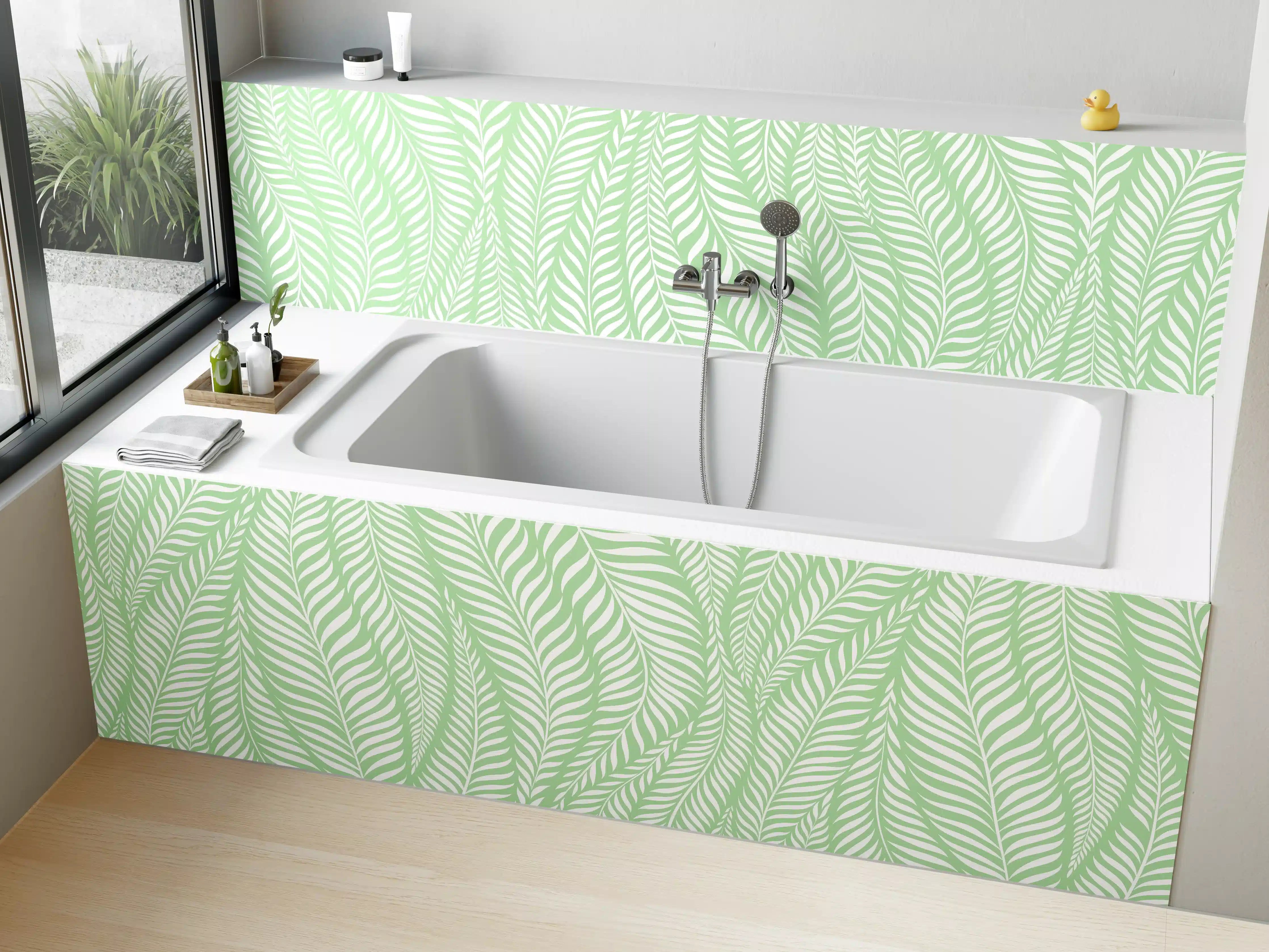 Badewannen-Rückwand - Helle Minzgrüne Blätter-Textur mit feinen Linien