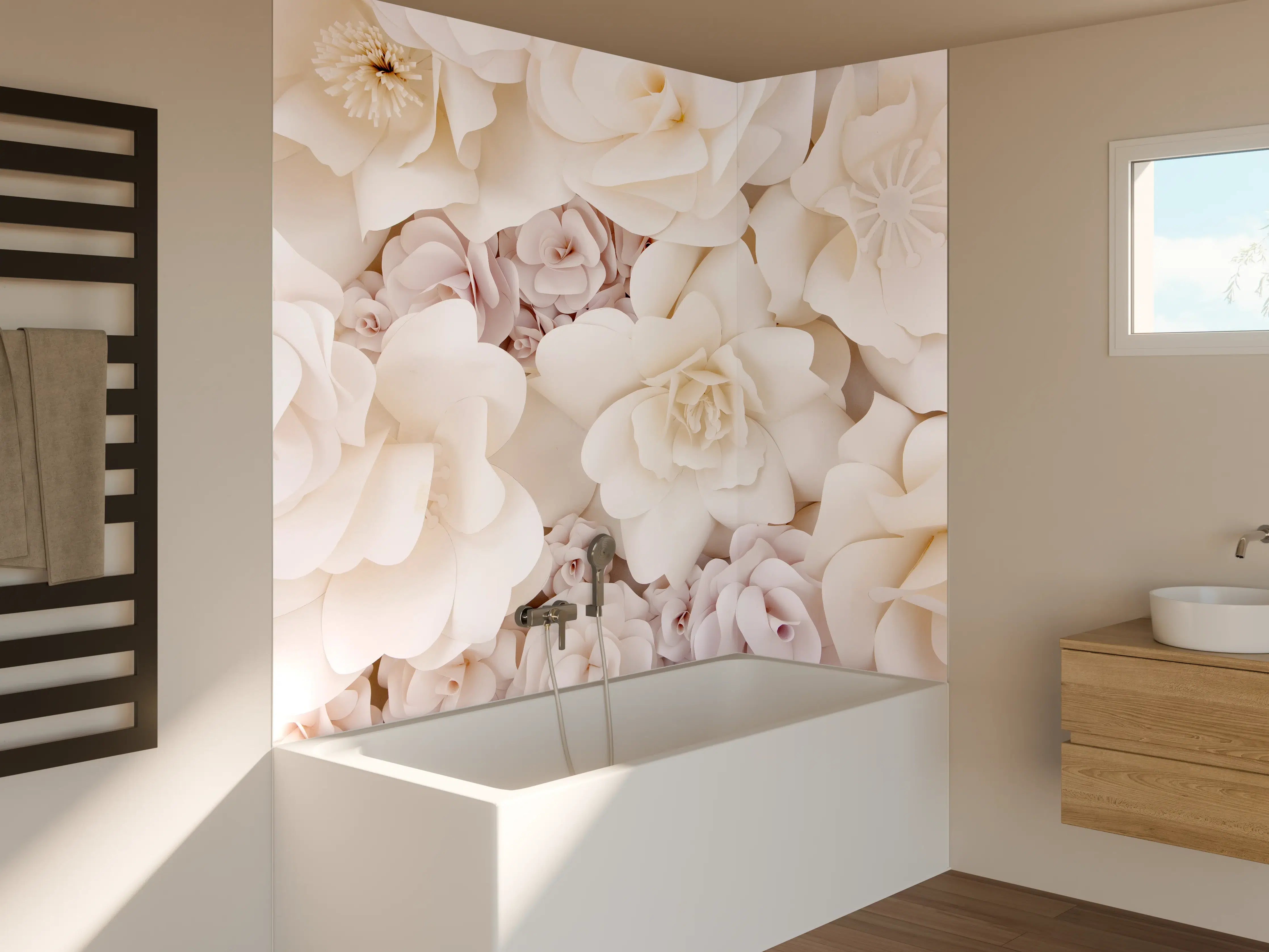Badewannen-Rückwand - Helle ästhetische Papierblumen