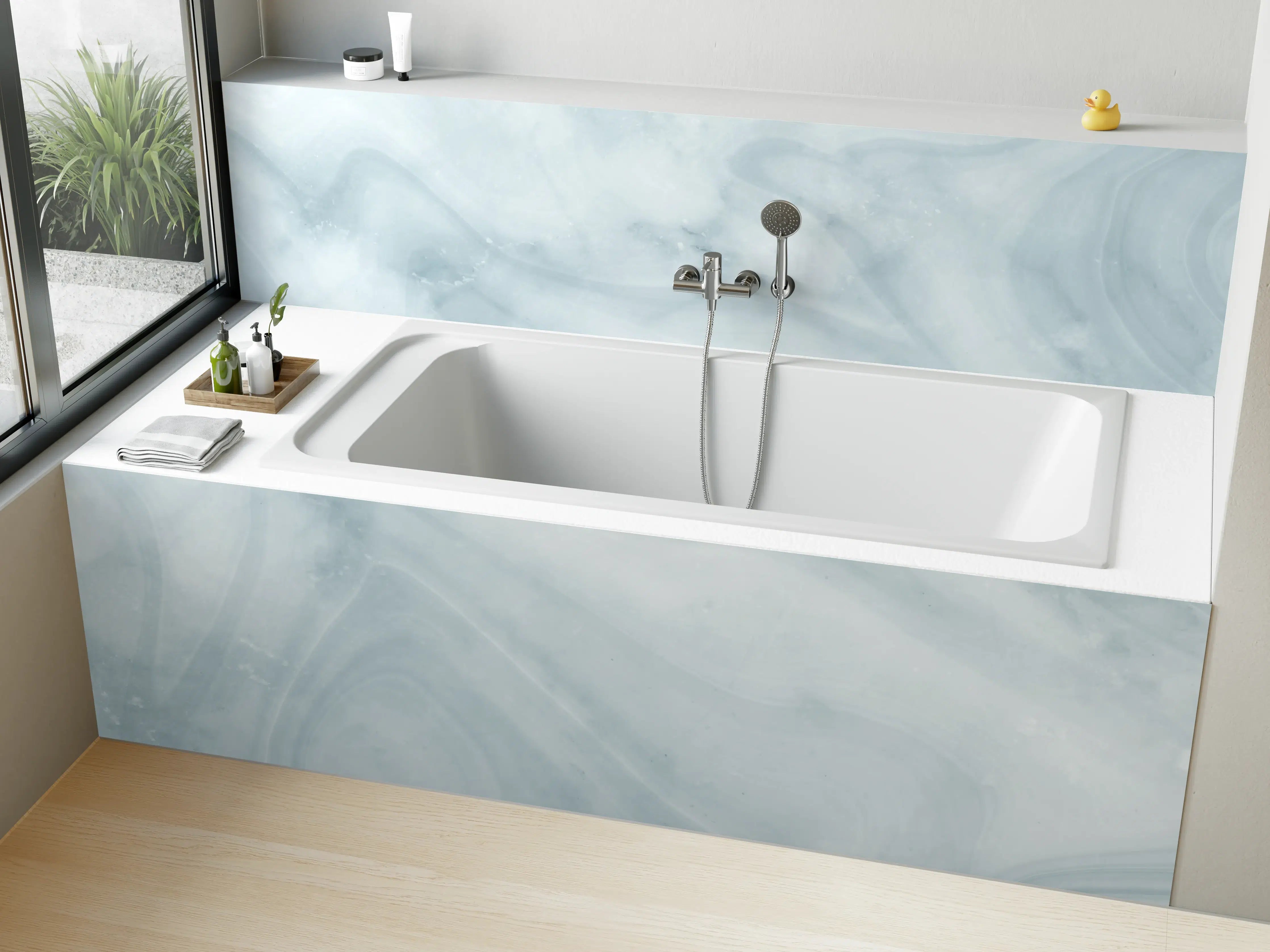 Badewannen-Rückwand - Helle bläuliche Marmor Textur