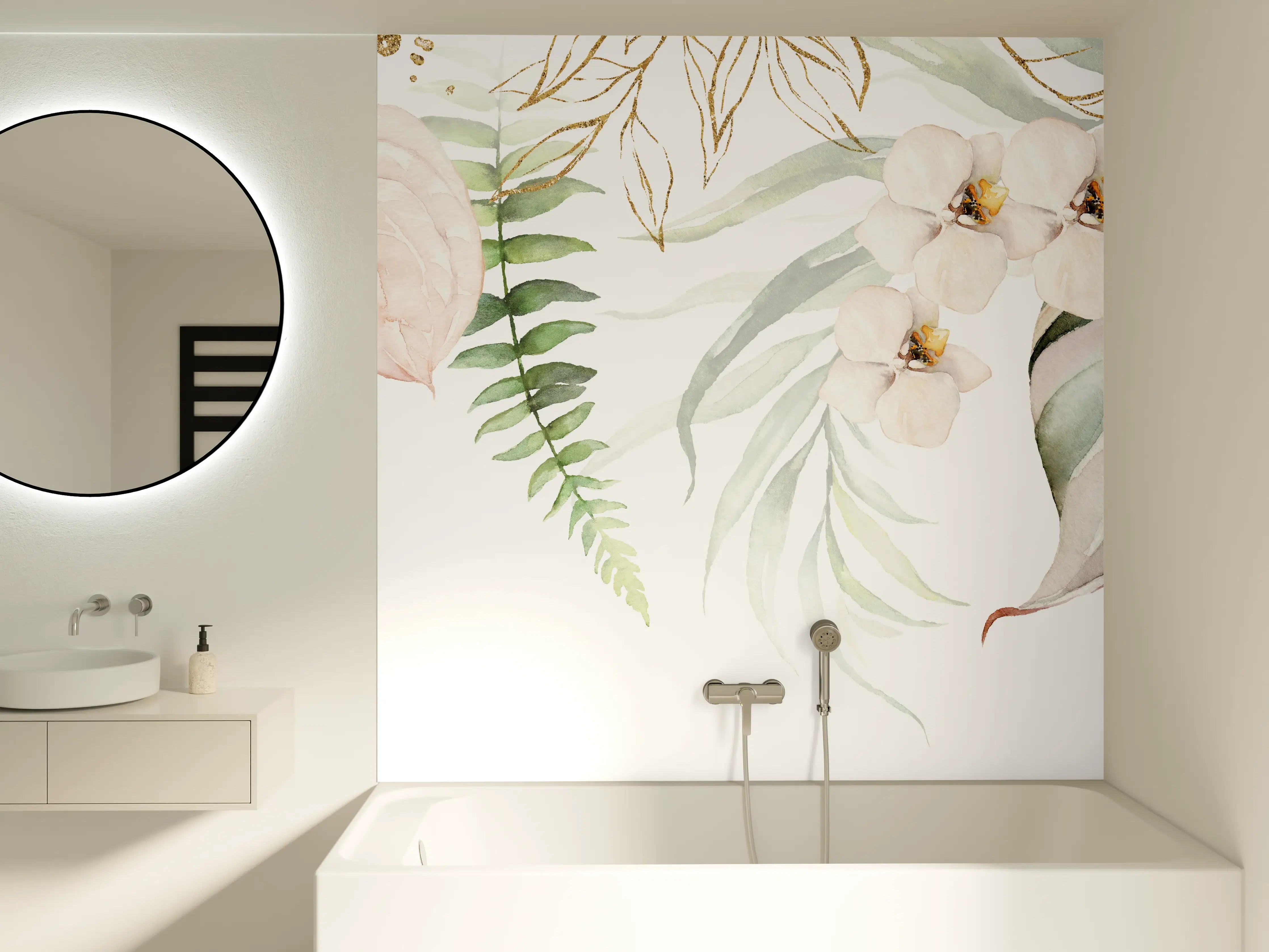 Badewannen-Rückwand - Helle exotische Pflanzen