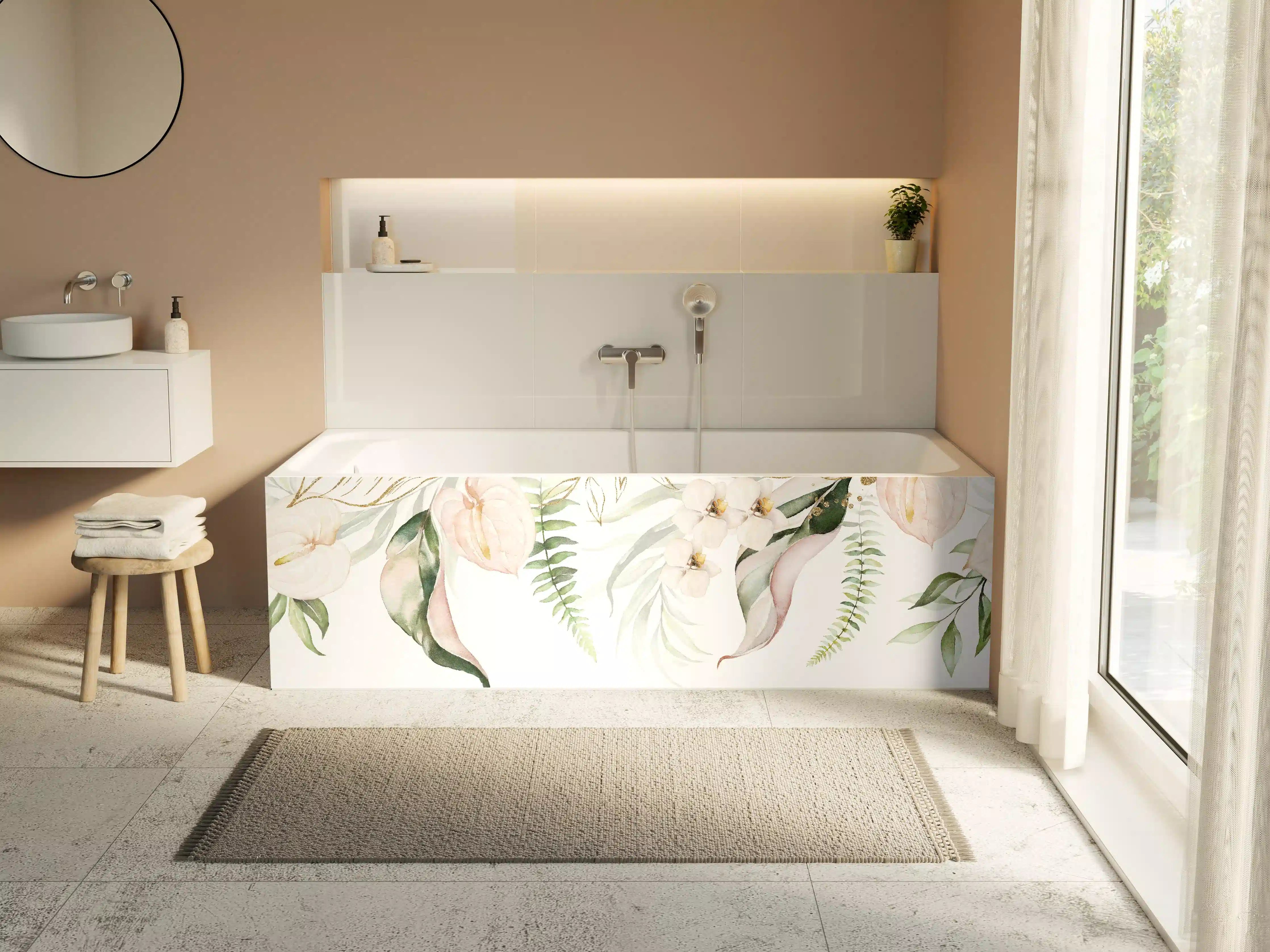 Badewannen-Rückwand - Helle exotische Pflanzen
