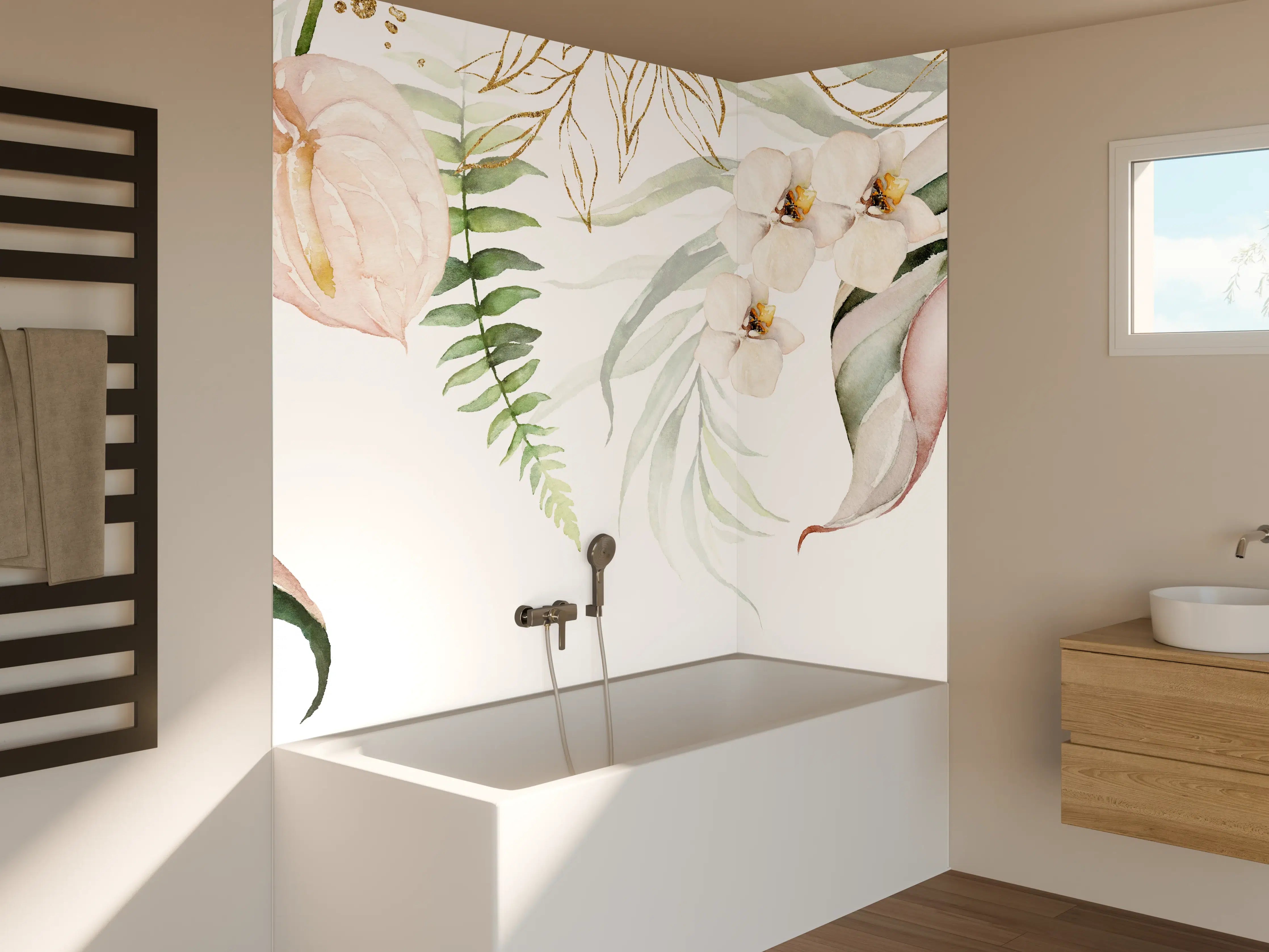 Badewannen-Rückwand - Helle exotische Pflanzen