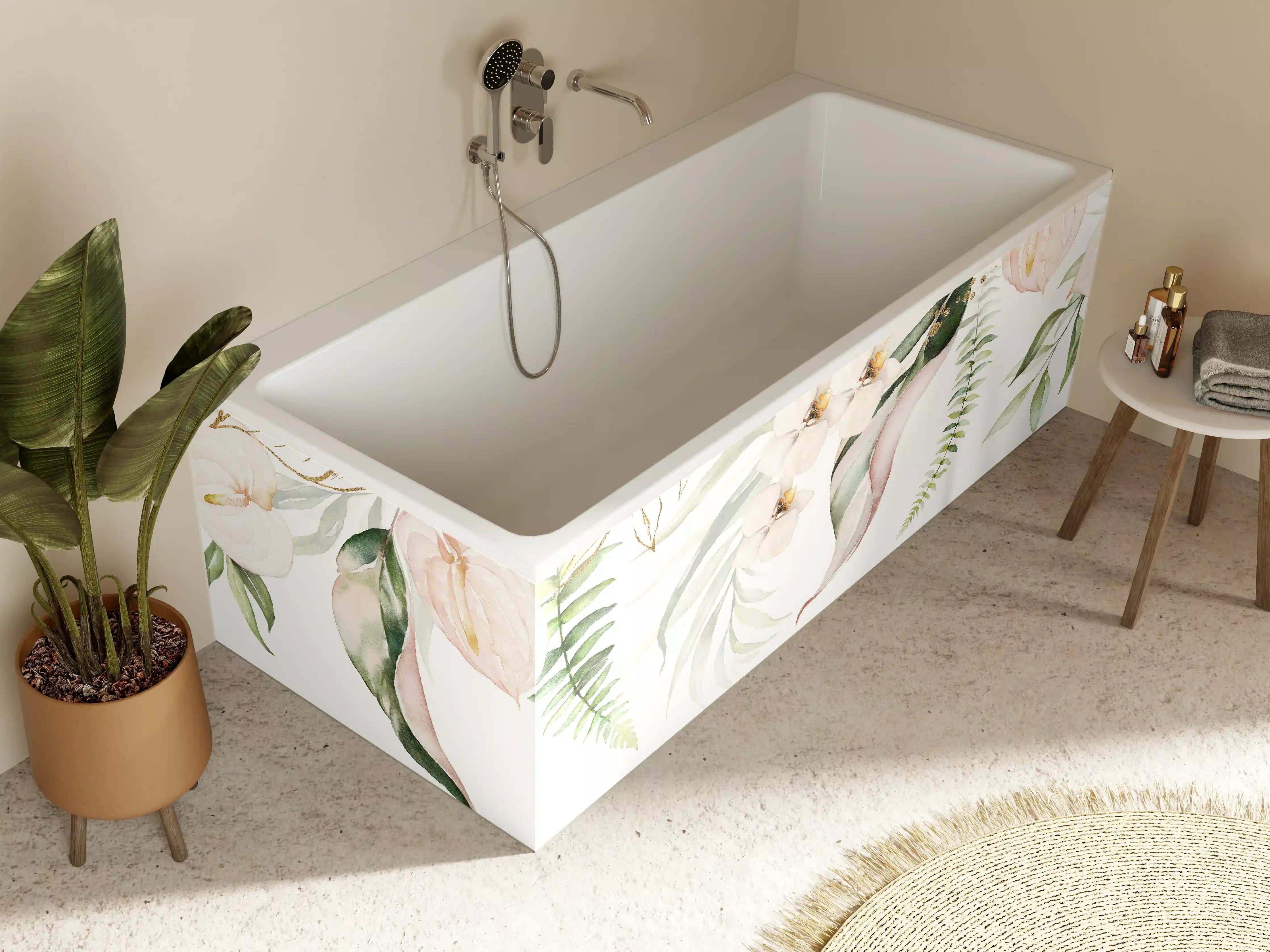 Badewannen-Rückwand - Helle exotische Pflanzen
