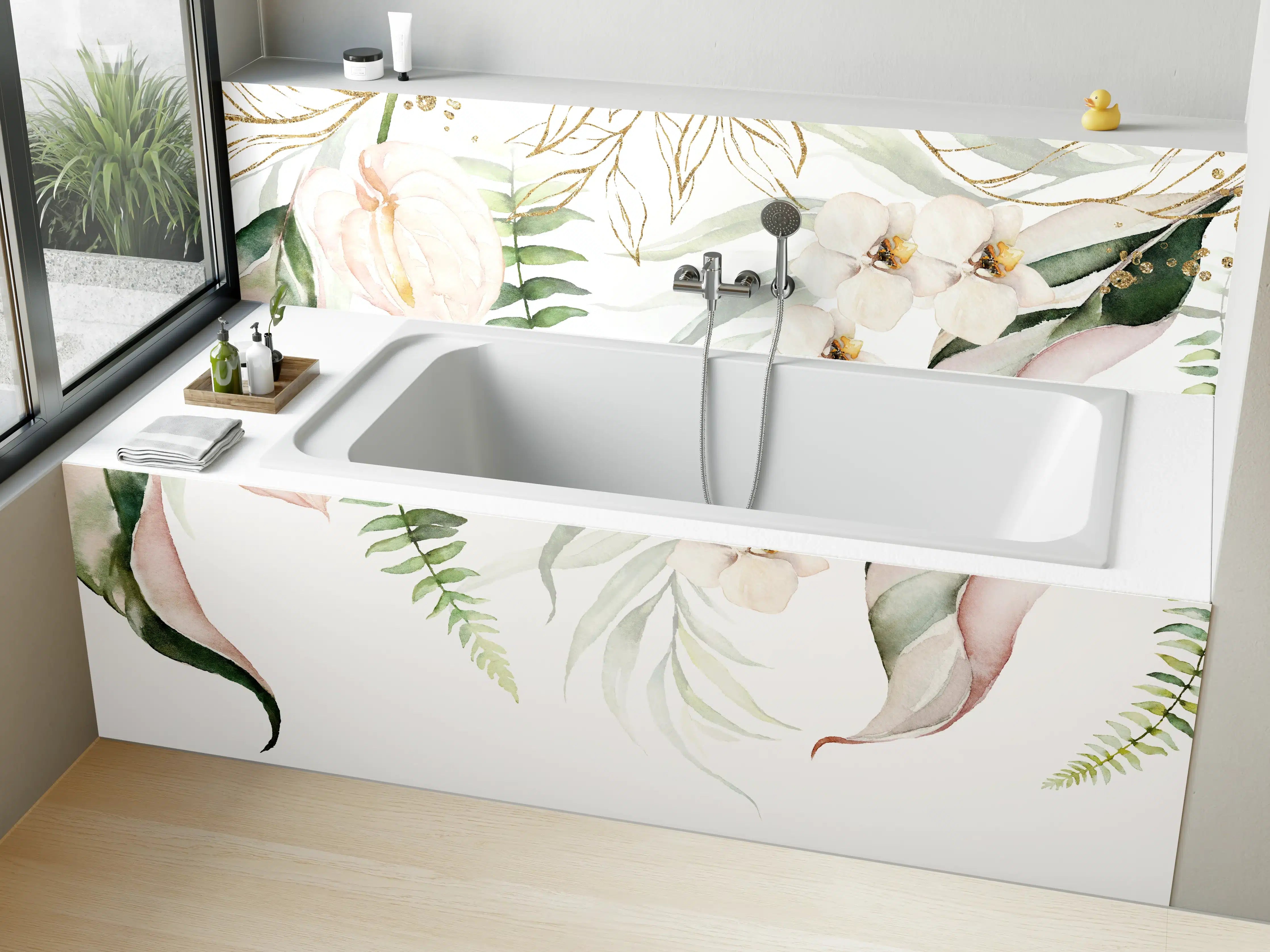 Badewannen-Rückwand - Helle exotische Pflanzen
