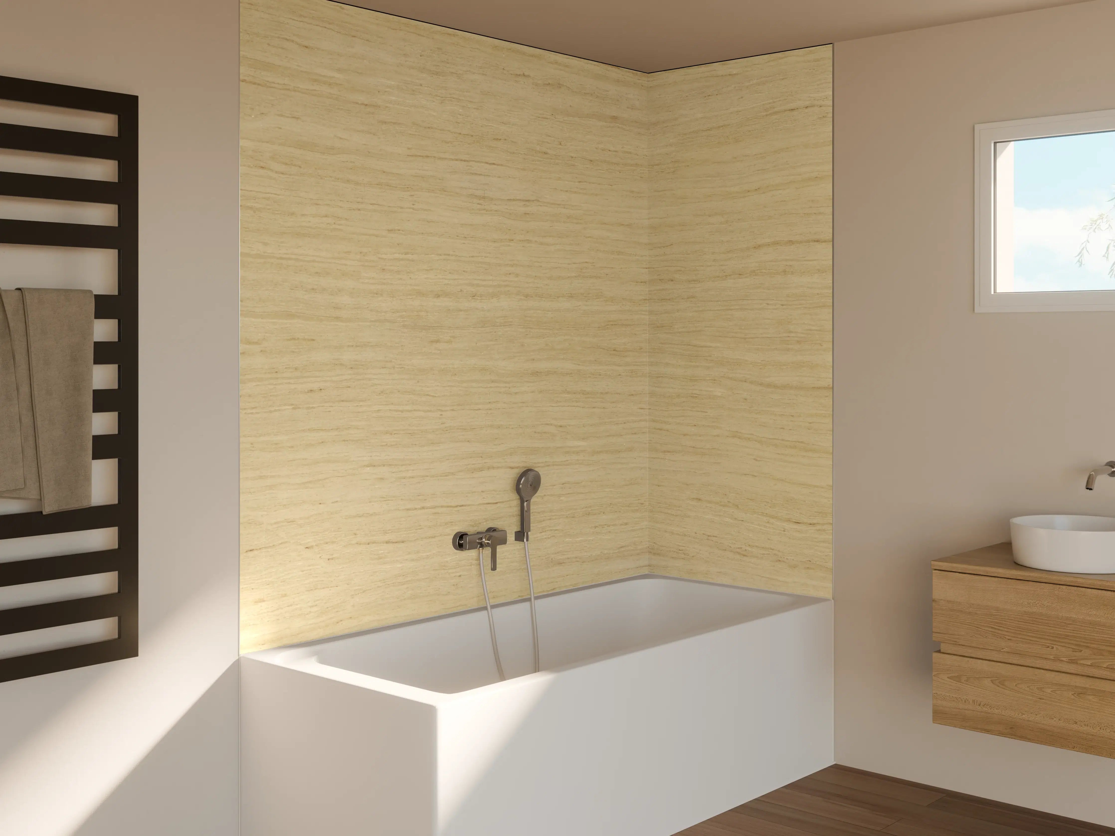 Badewannen-Rückwand - Helle feine Holzoptik