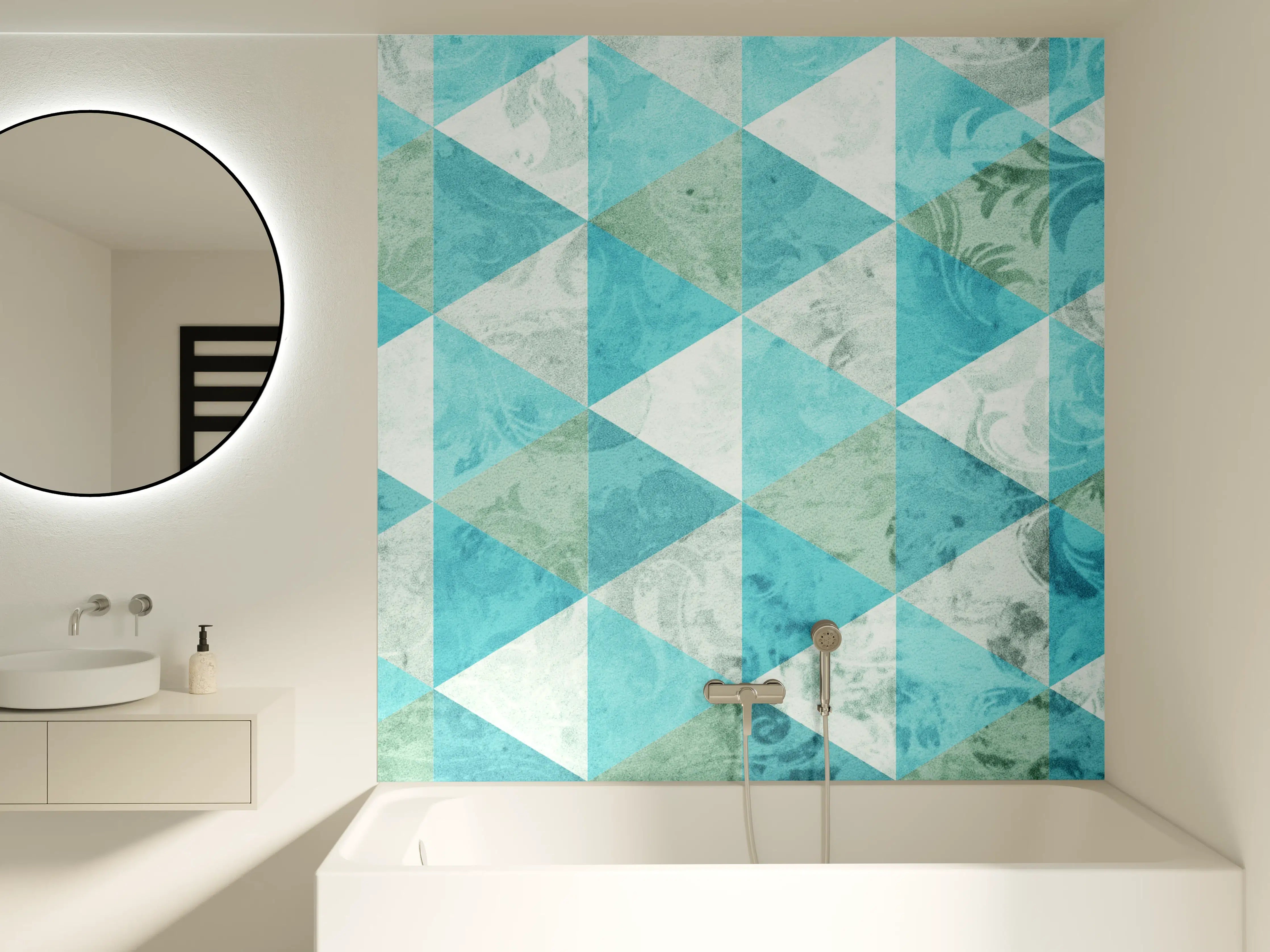 Badewannen-Rückwand - Helle geometrische Muster in Blau-Tönen
