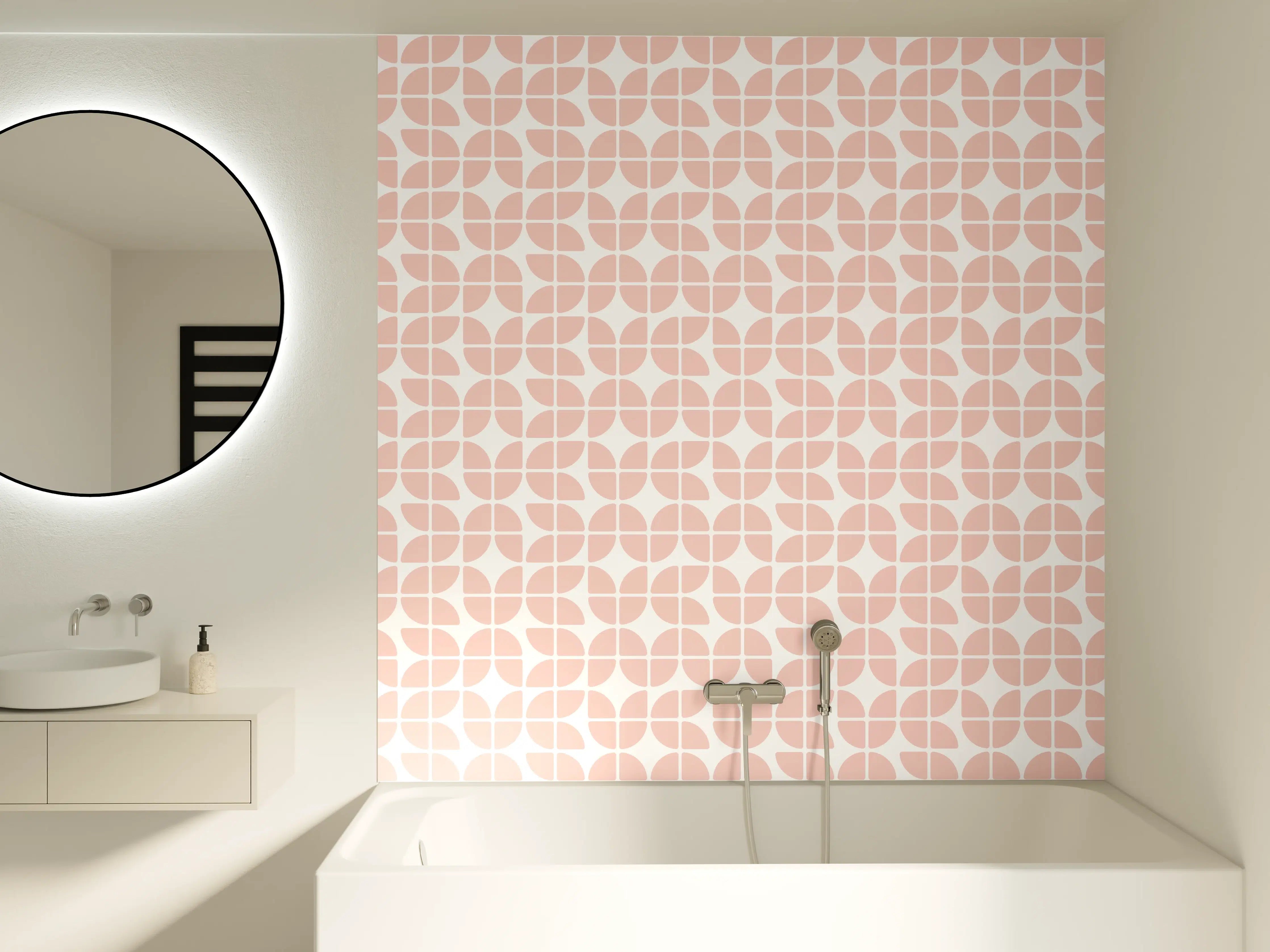Badewannen-Rückwand - Helle geometrische Muster in Pastellrosa