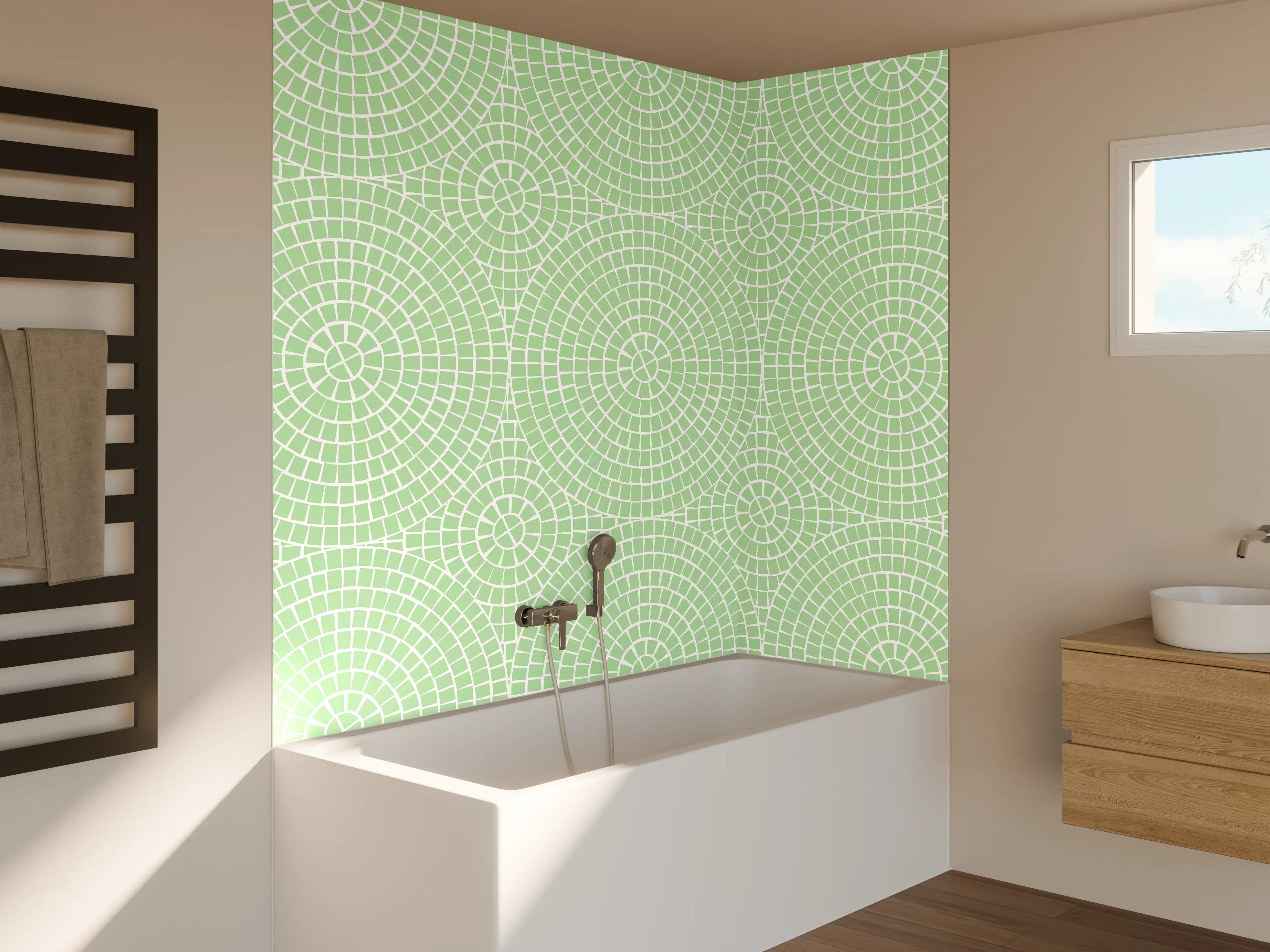 Badewannen-Rückwand - Helle grüne geometrische Musterfläche