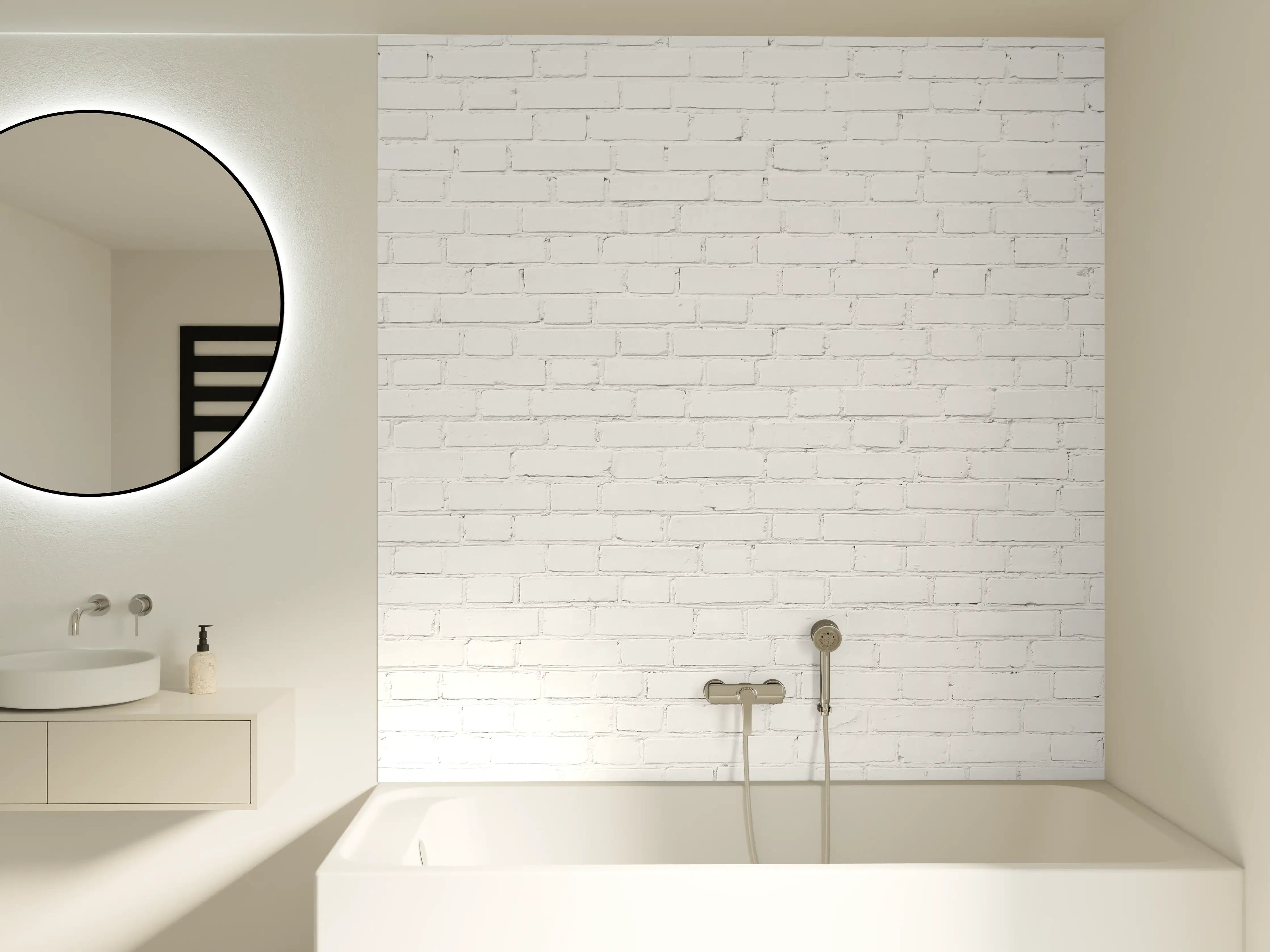 Badewannen-Rückwand - Helle weiße Brickwall mit subtiler Textur