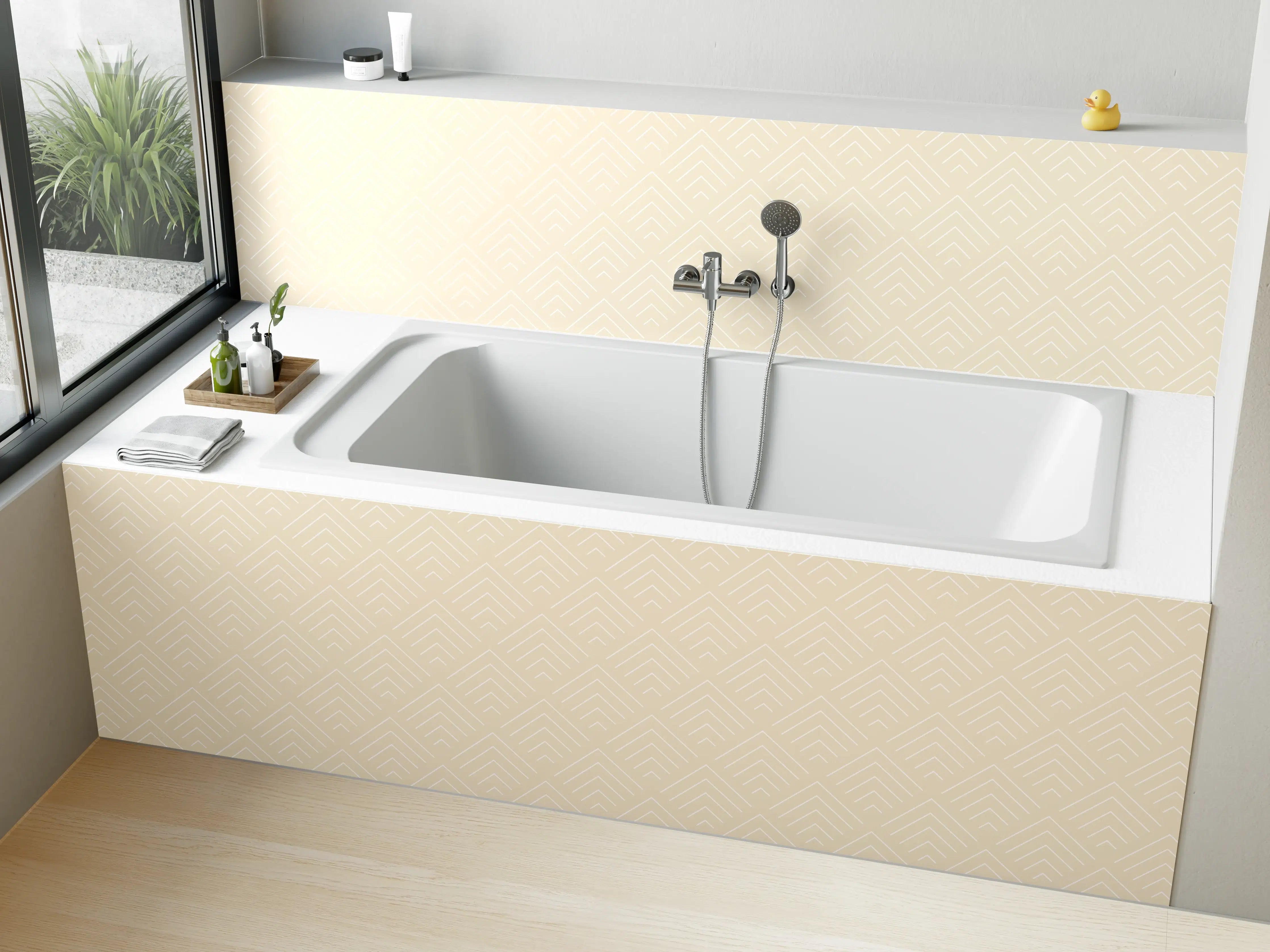Badewannen-Rückwand - Helle, elegante Wandgestaltung mit zartem Muster