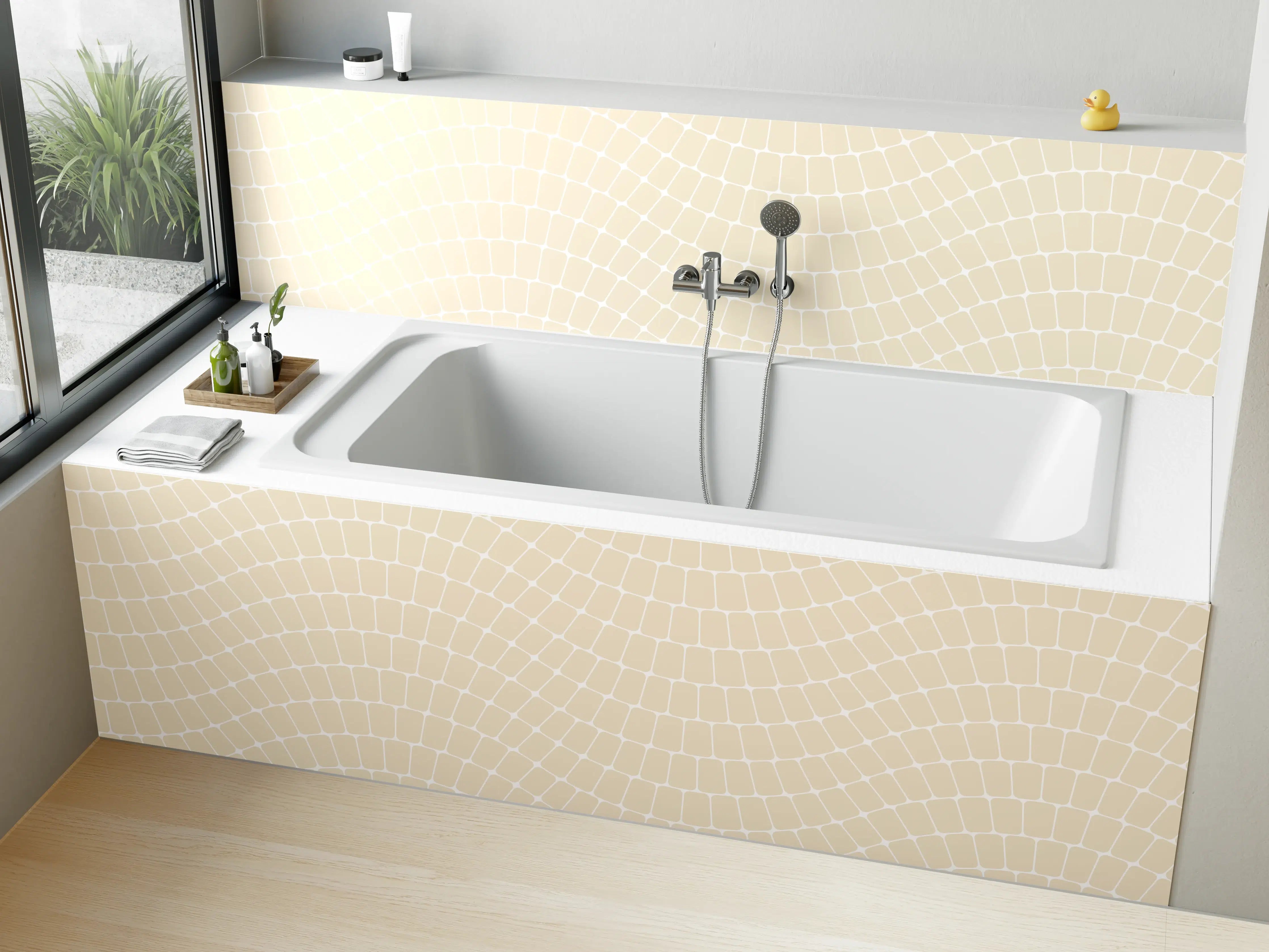 Badewannen-Rückwand - Helle, texturierte Wand mit feinen Linien