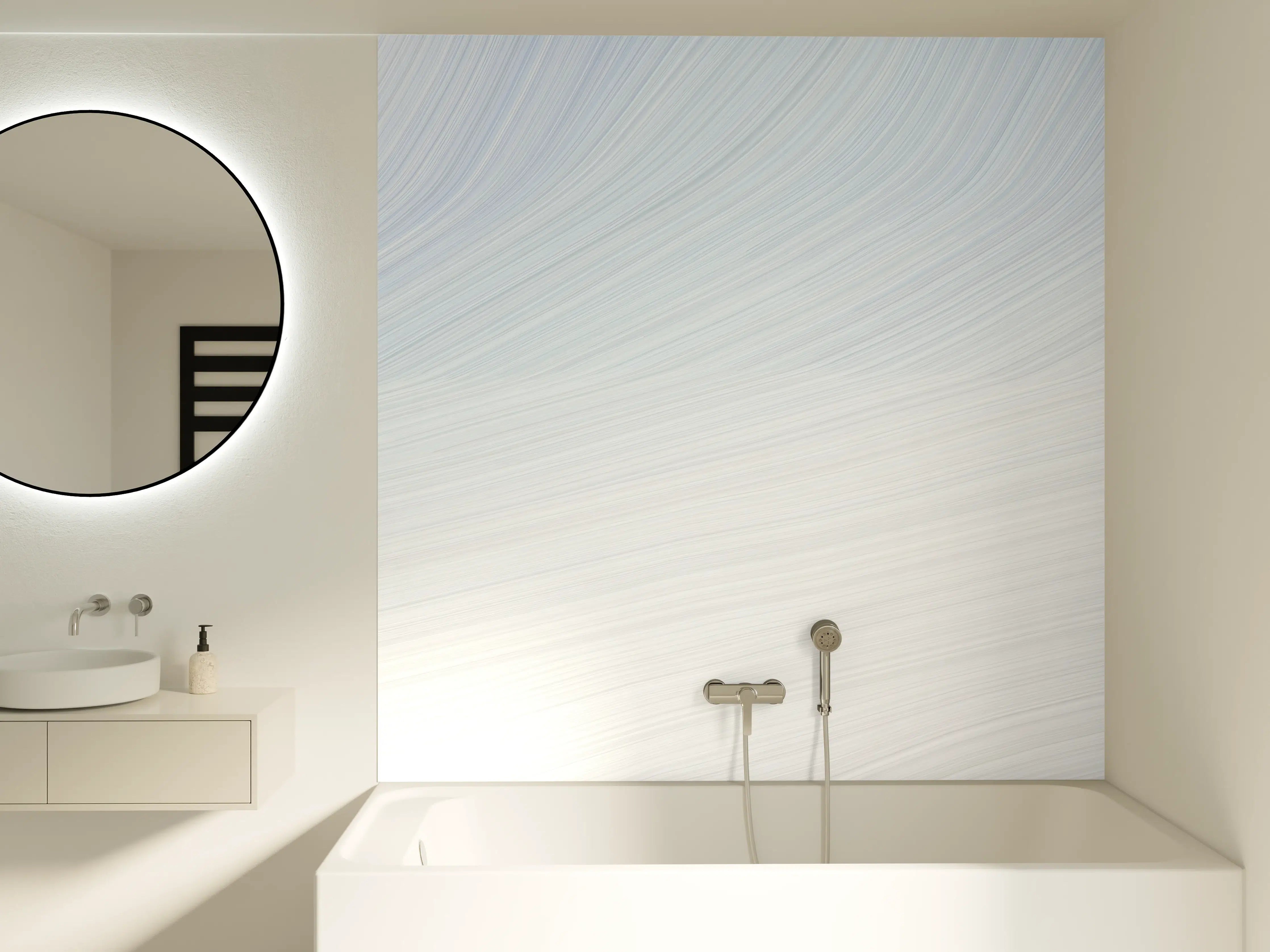 Badewannen-Rückwand - Helle, weiße Textur mit feinen Linien