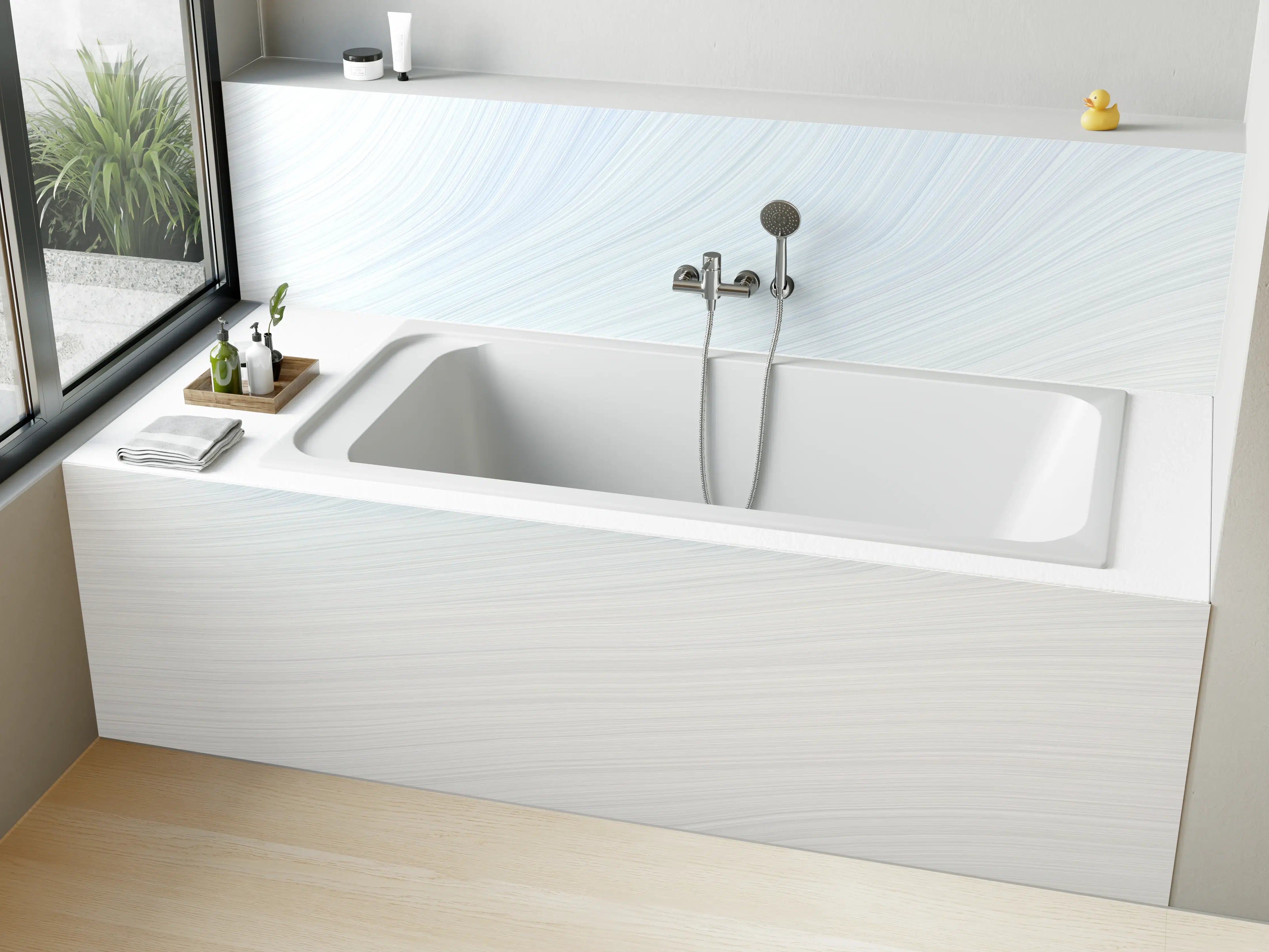 Badewannen-Rückwand - Helle, weiße Textur mit feinen Linien