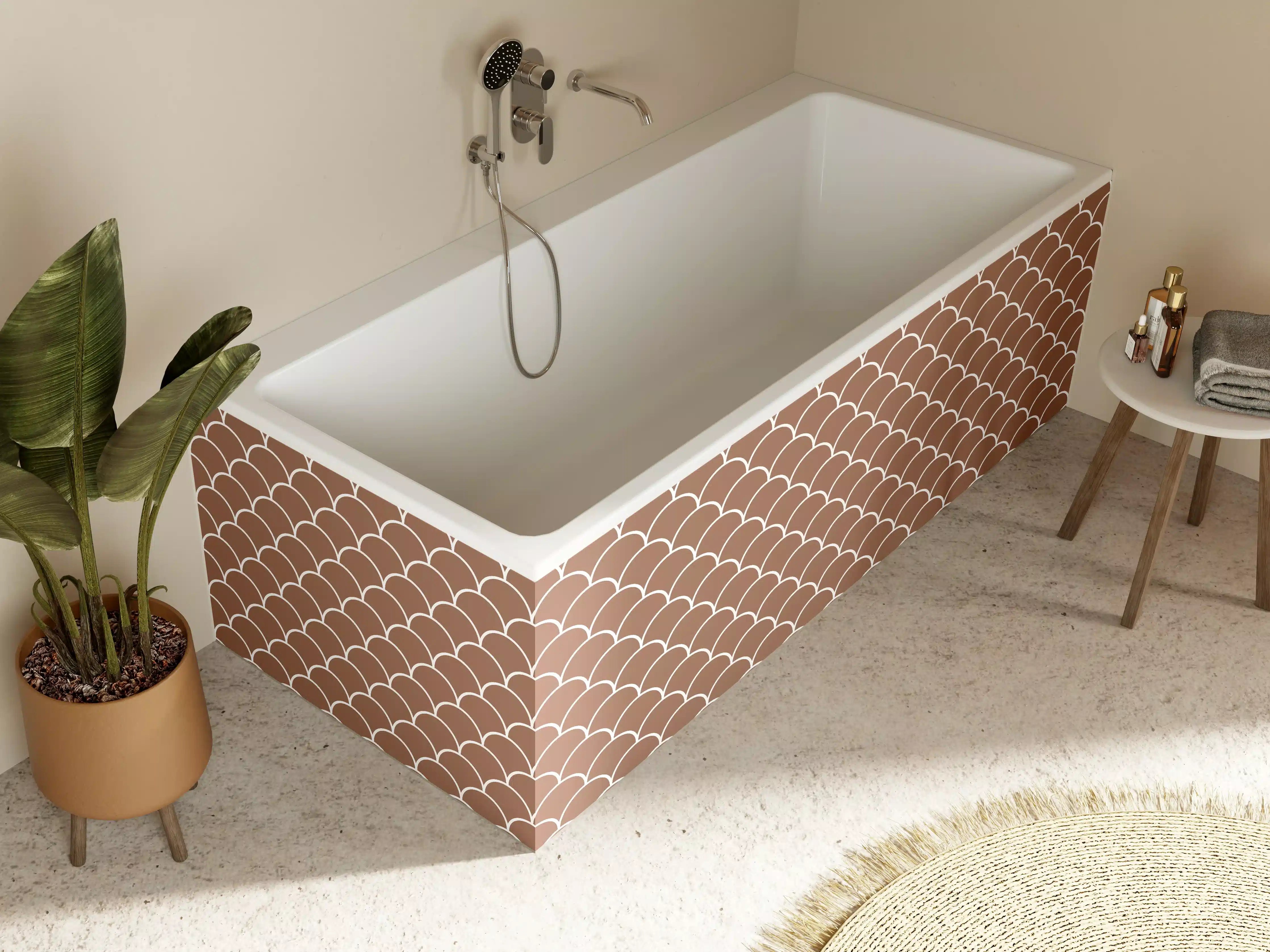 Badewannen-Rückwand - Hellen Mint-Grün- und Beigetöne in Fischschuppen-Optik