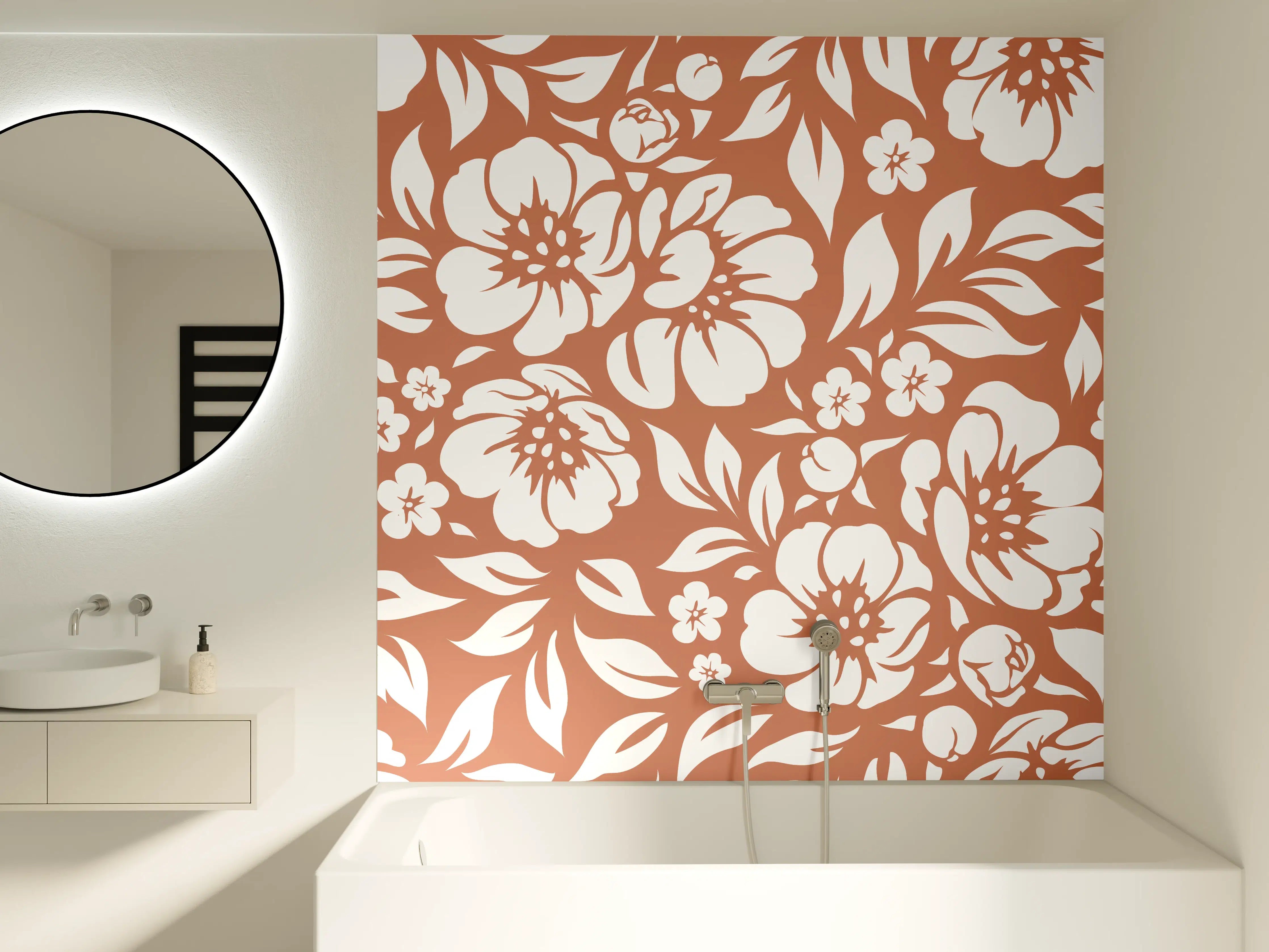 Badewannen-Rückwand - Heller Blumenmuster in warmen Tönen