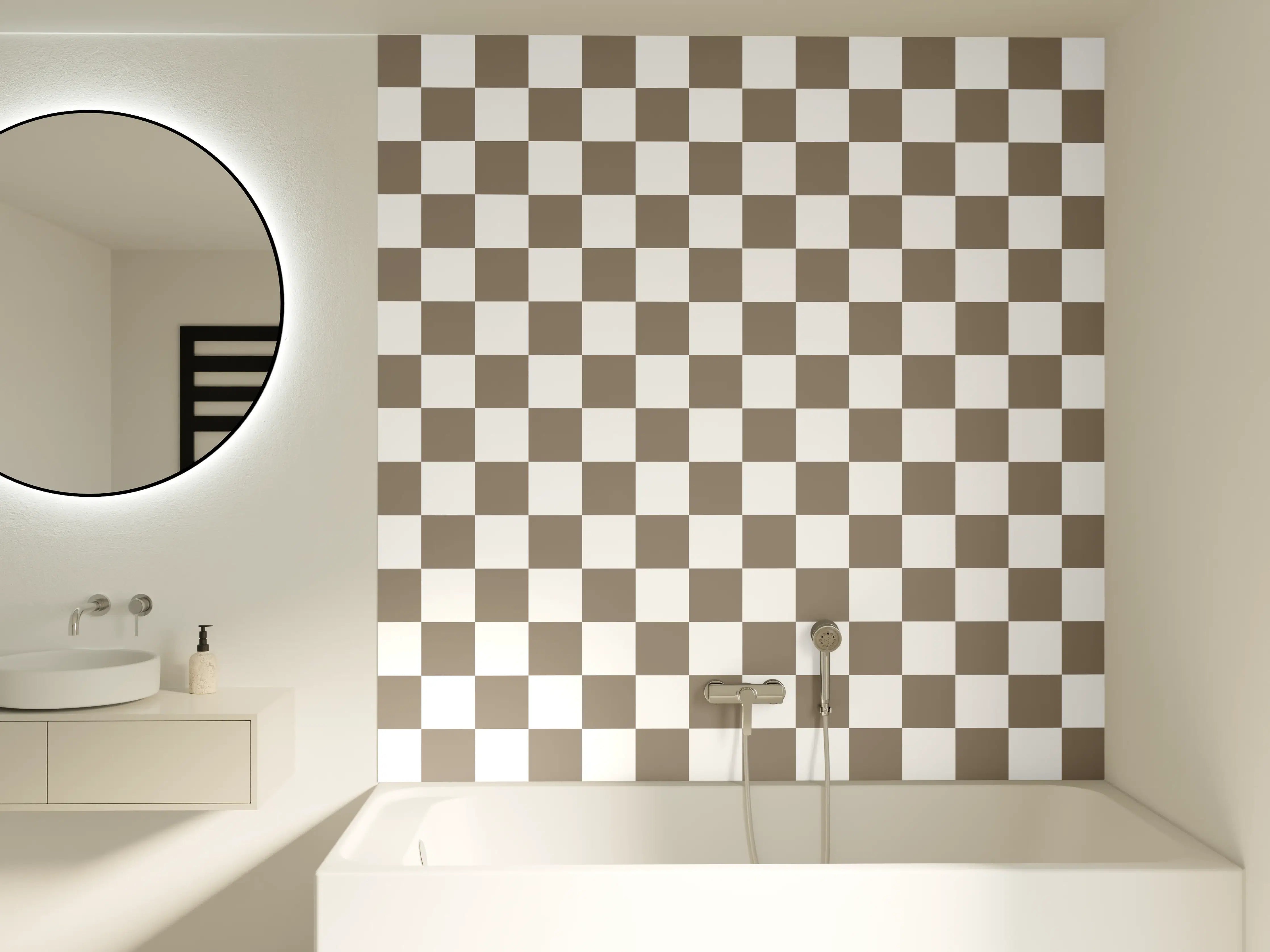 Badewannen-Rückwand - Heller Fliesenboden mit Muster in neutralen Tönen