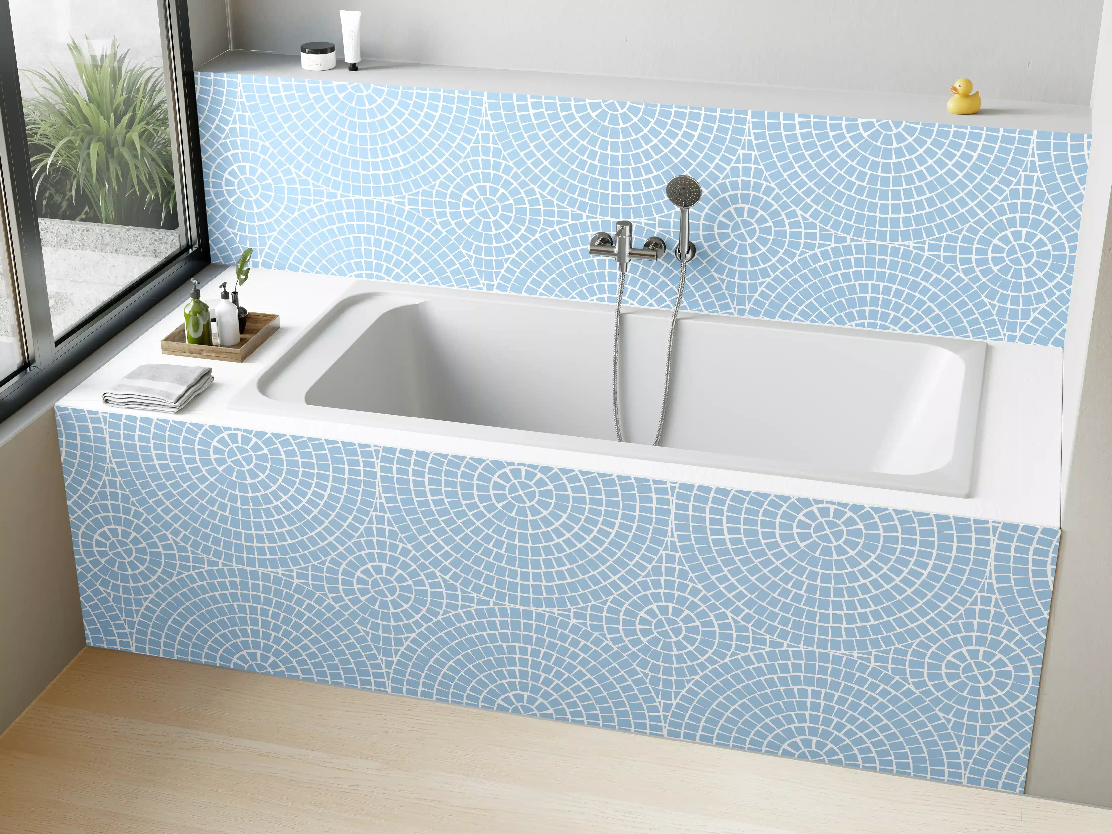 Badewannen-Rückwand - Heller geometrischer Muster in Blau