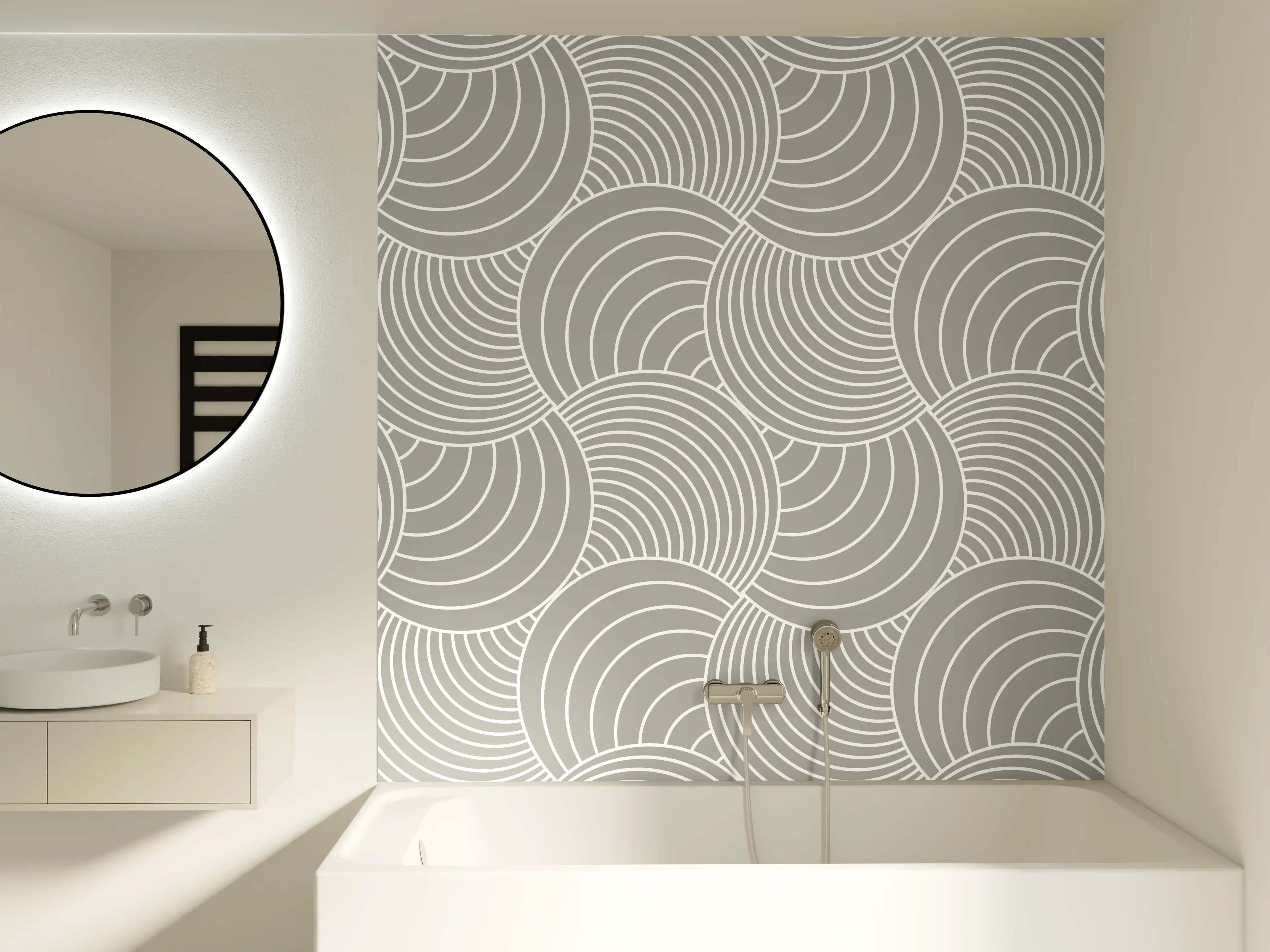 Badewannen-Rückwand - Heller geometrischer Muster mit Grautönen