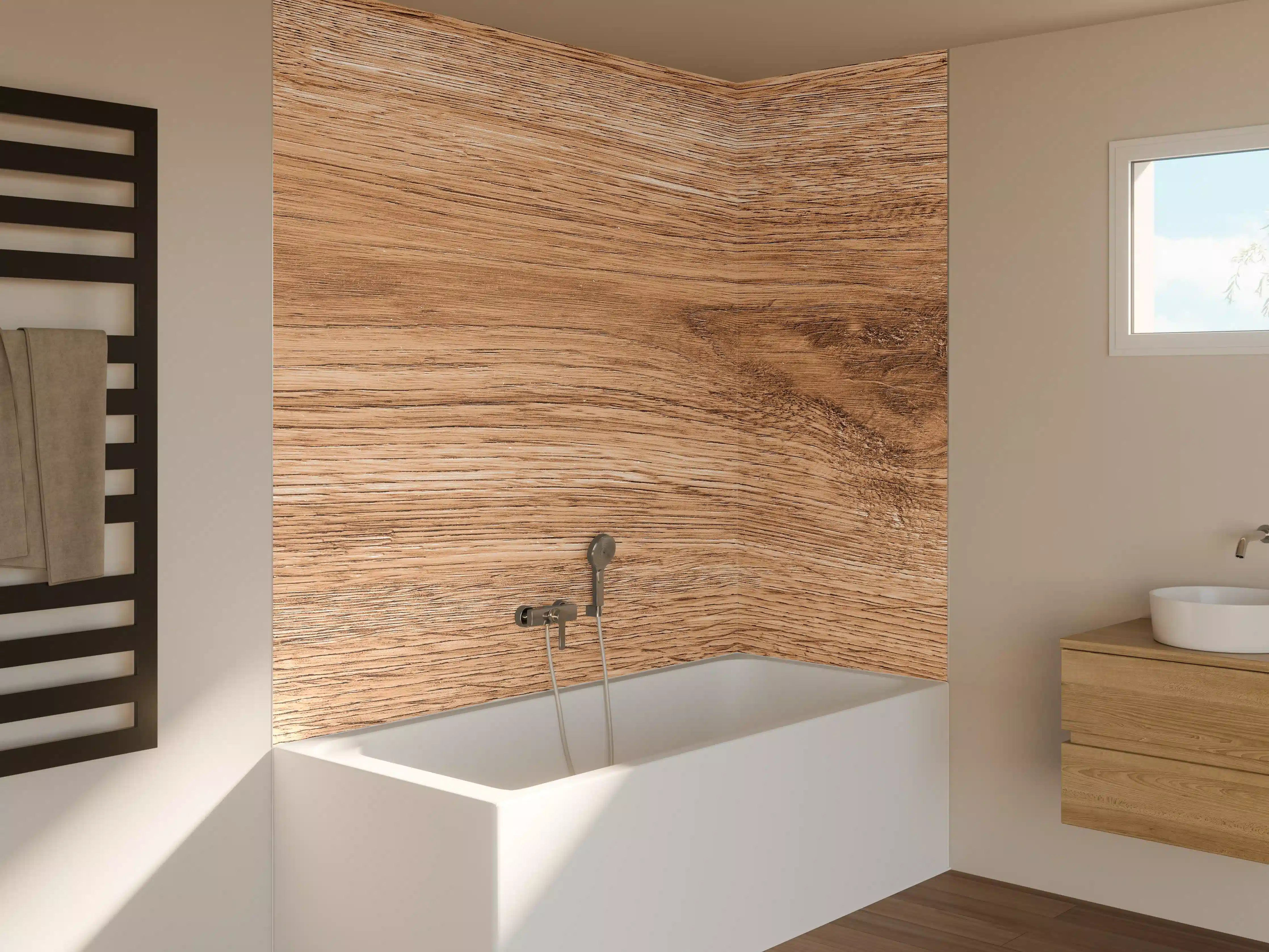 Badewannen-Rückwand - Heller natürlicher Holzhintergrund