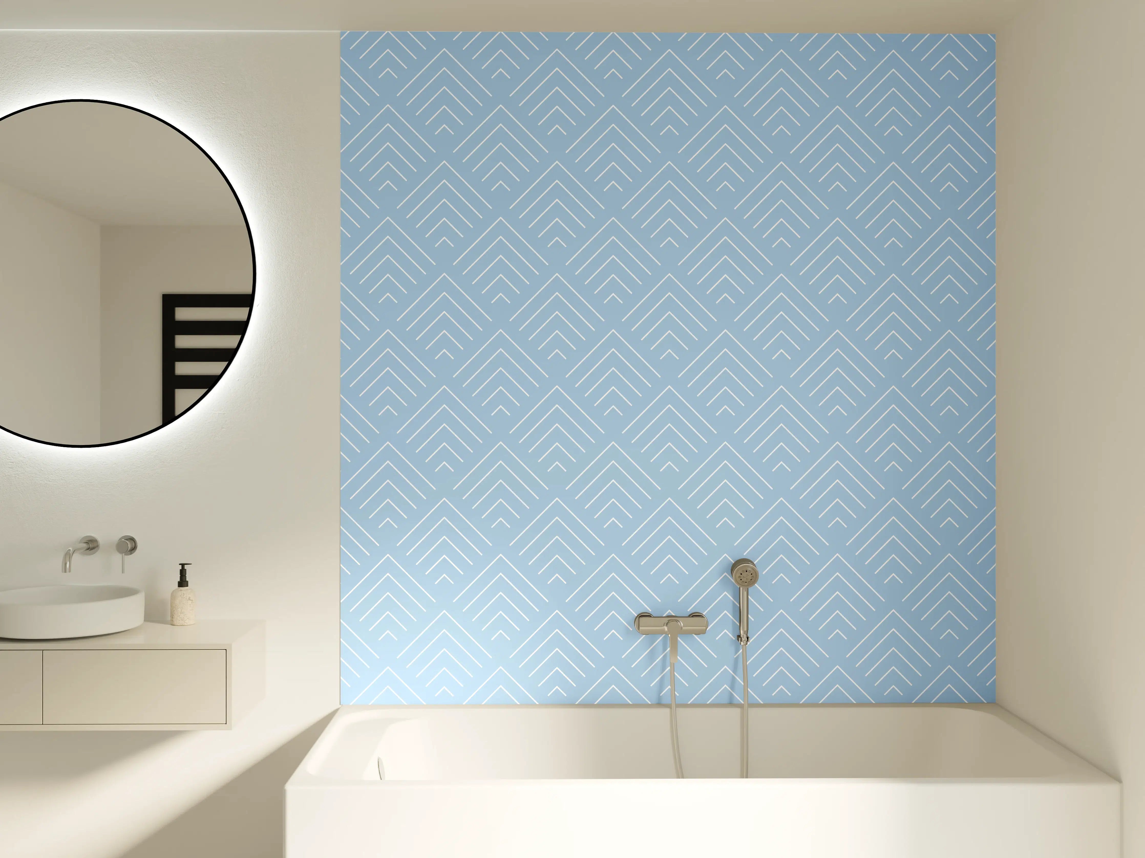 Badewannen-Rückwand - Helles Blau mit zartem diagonalen Muster