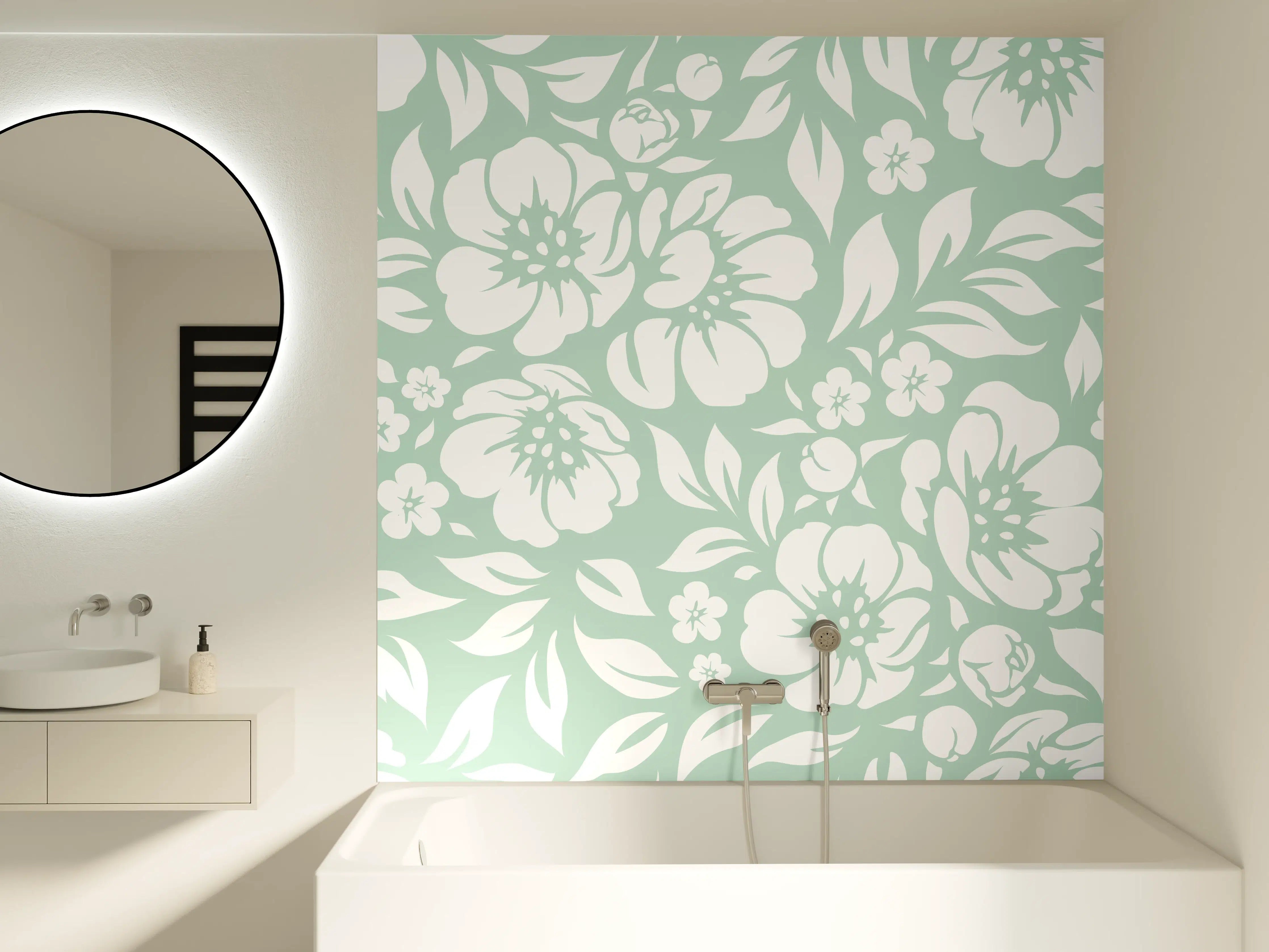 Badewannen-Rückwand - Helles Blütenmuster in Pastell