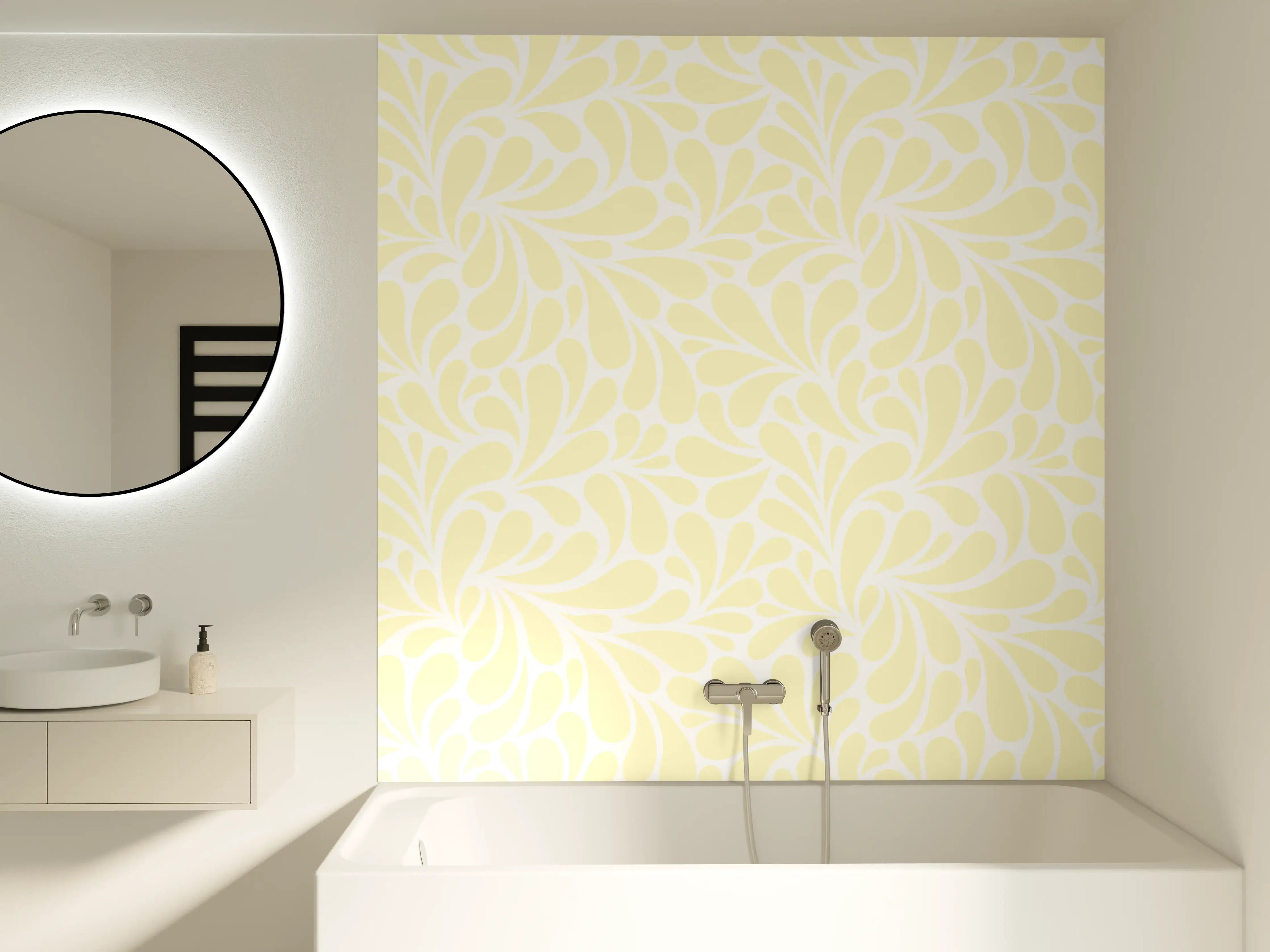 Badewannen-Rückwand - Helles Blumendesign mit zarten Gelbtönen