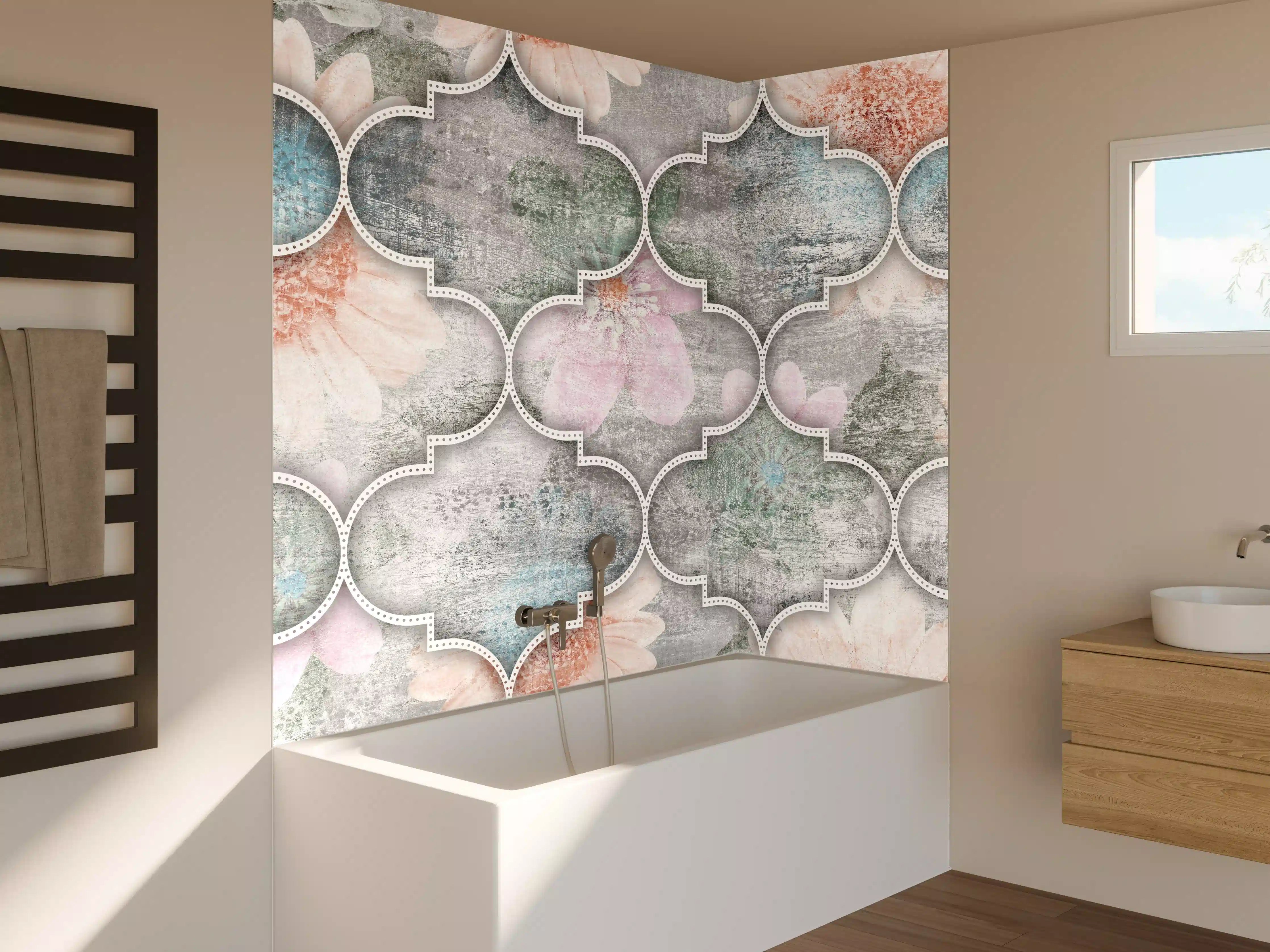 Badewannen-Rückwand - Helles Kunstmuster - Floral