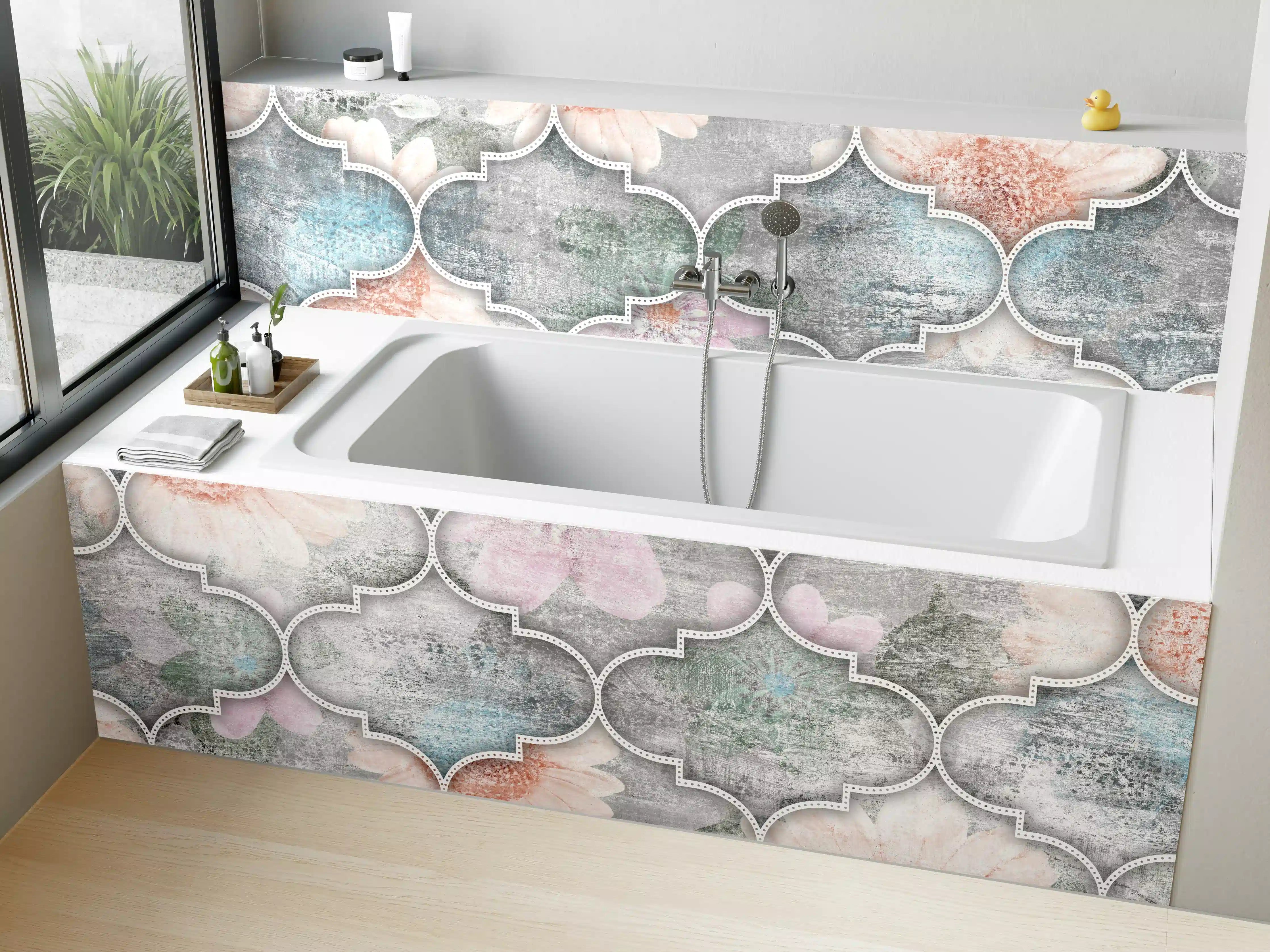 Badewannen-Rückwand - Helles Kunstmuster - Floral