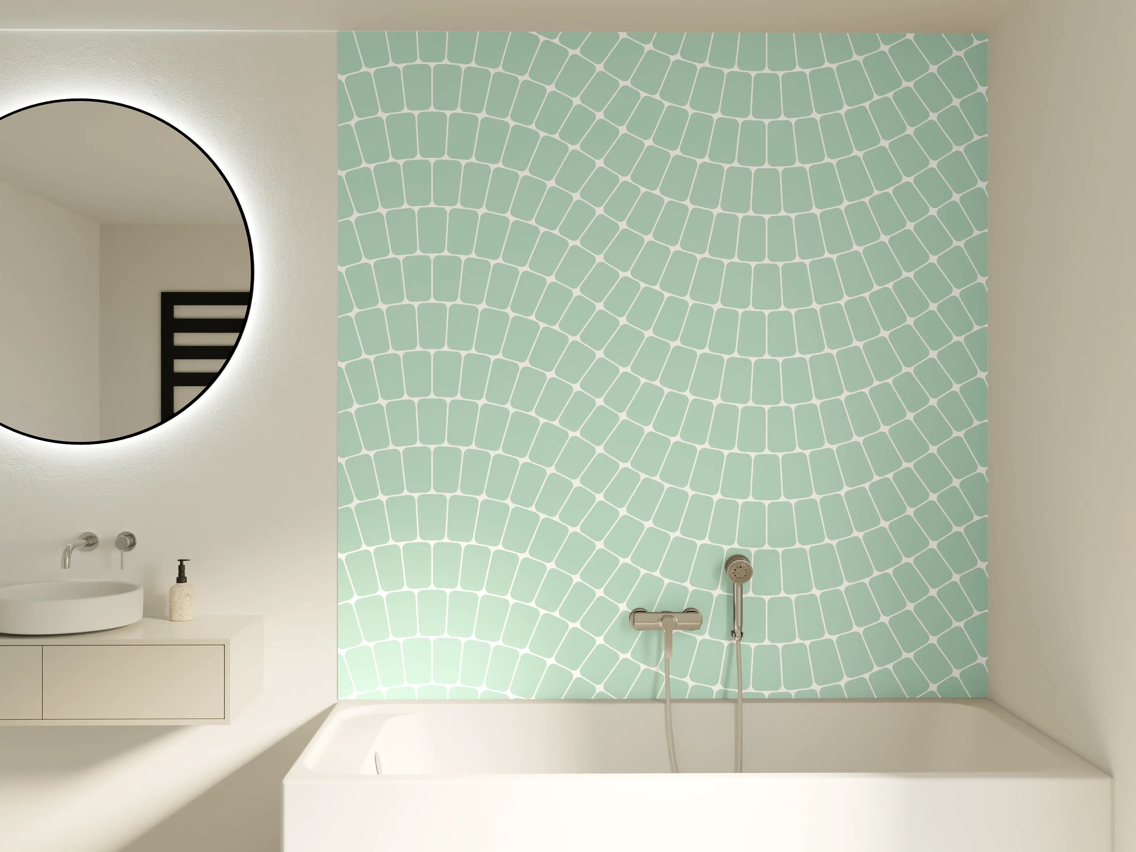 Badewannen-Rückwand - Helles Mintgrün-Muster mit geometrischen Wellen