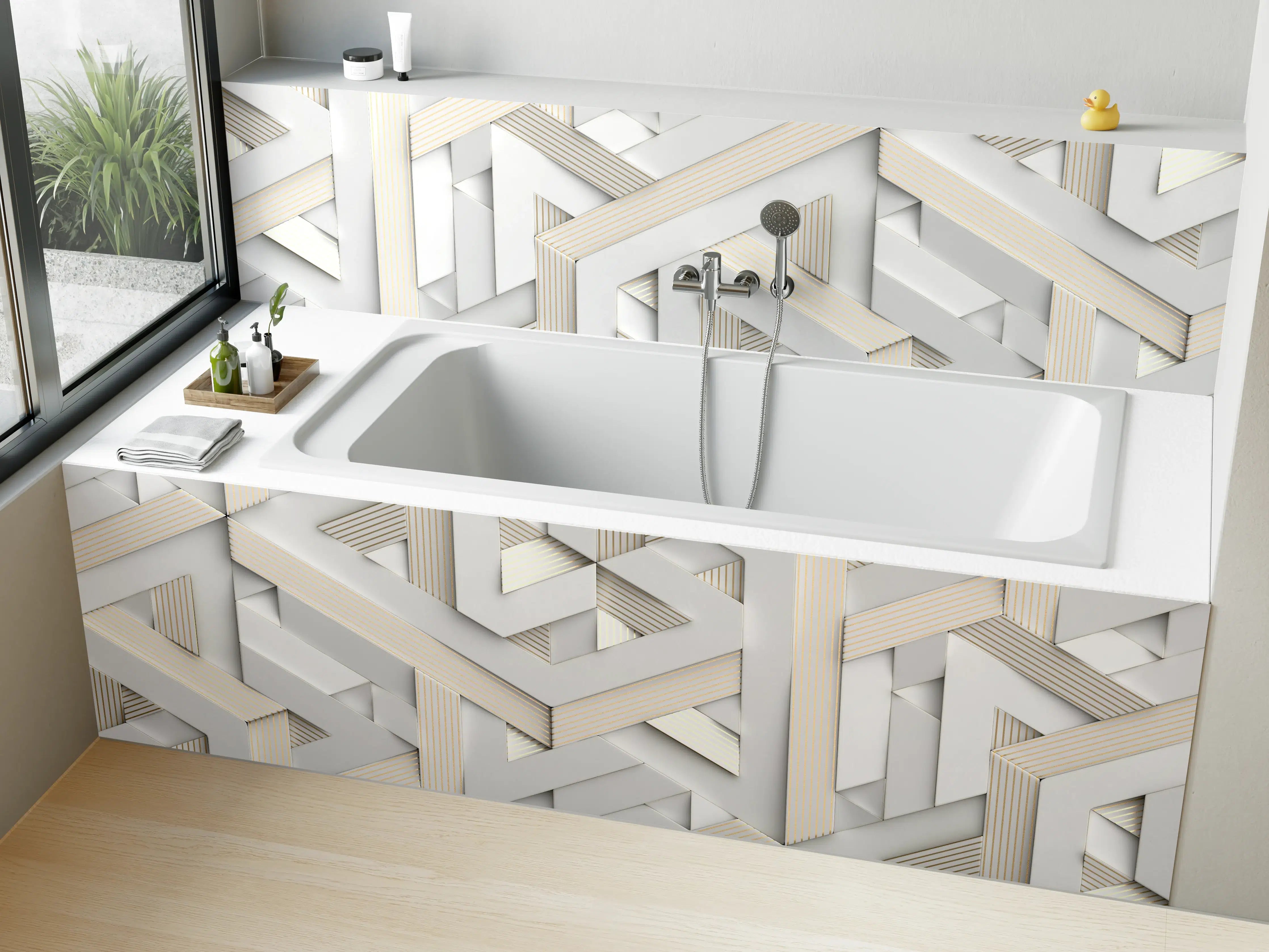 Badewannen-Rückwand - Helles Mosaik Muster - 3D