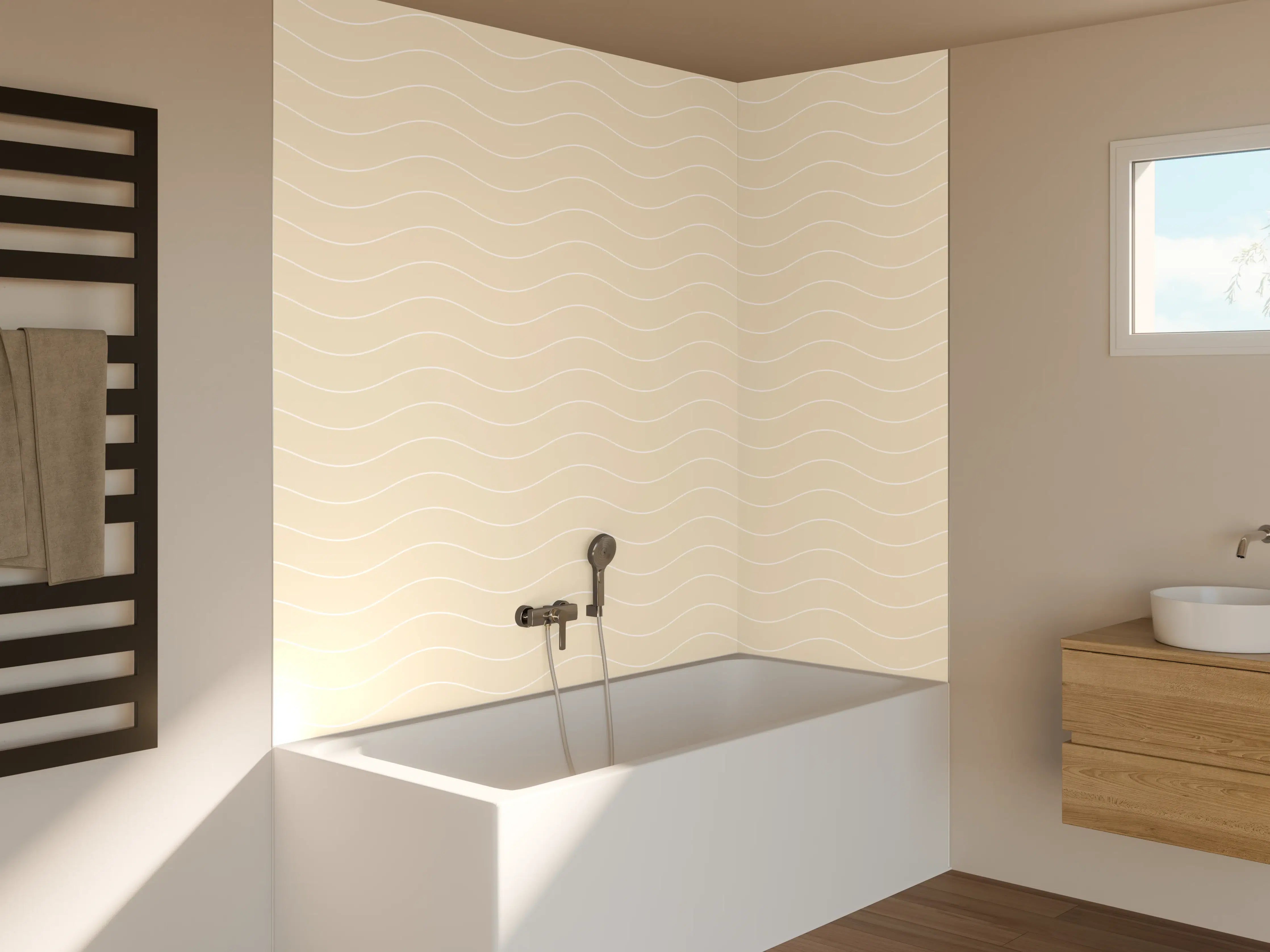 Badewannen-Rückwand - Helles, minimalistisches Design in Cremetönen